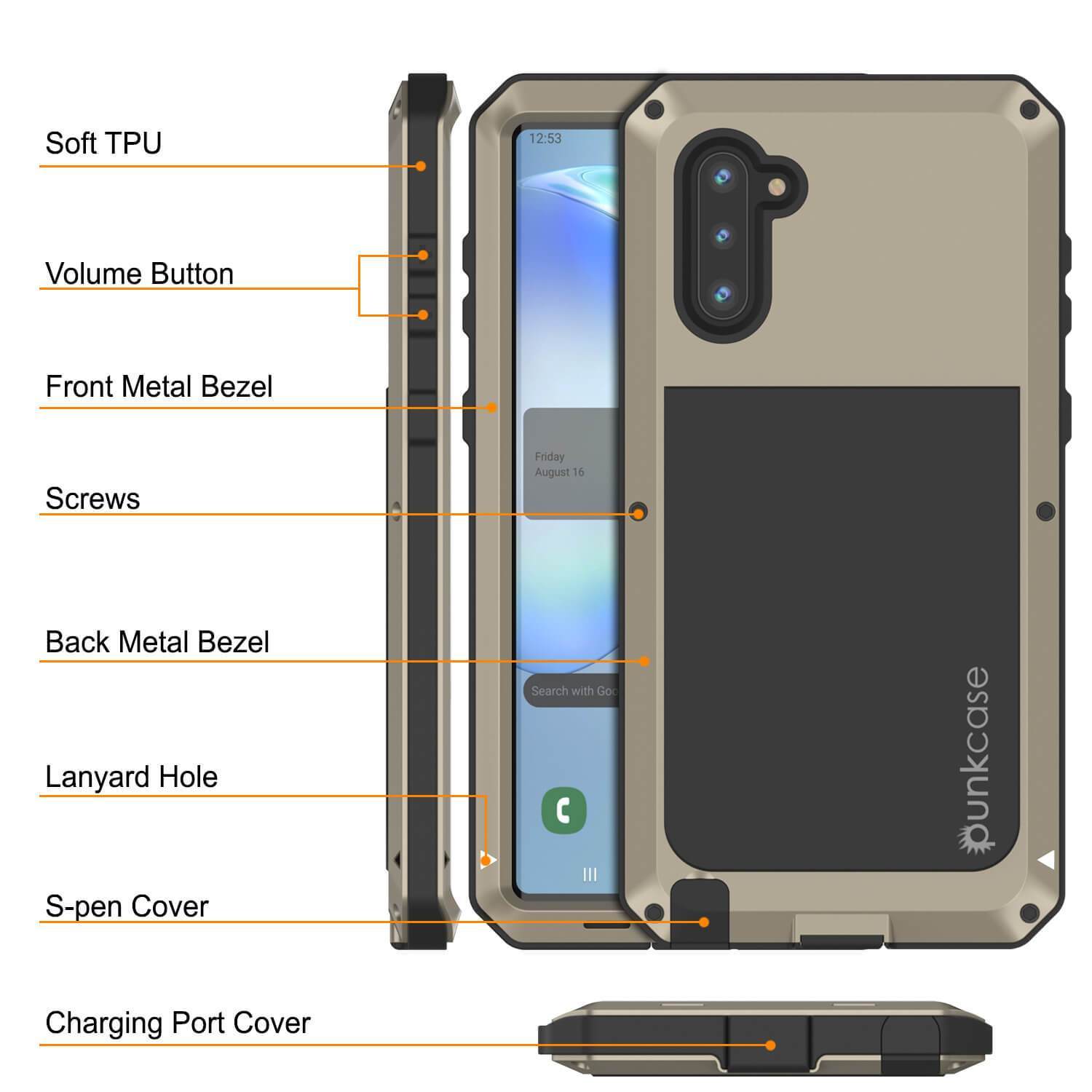 Capa Galaxy Note 10, Capa Metálica PUNKcase à Prova de Choque Slim Metal Armor [Dourado]