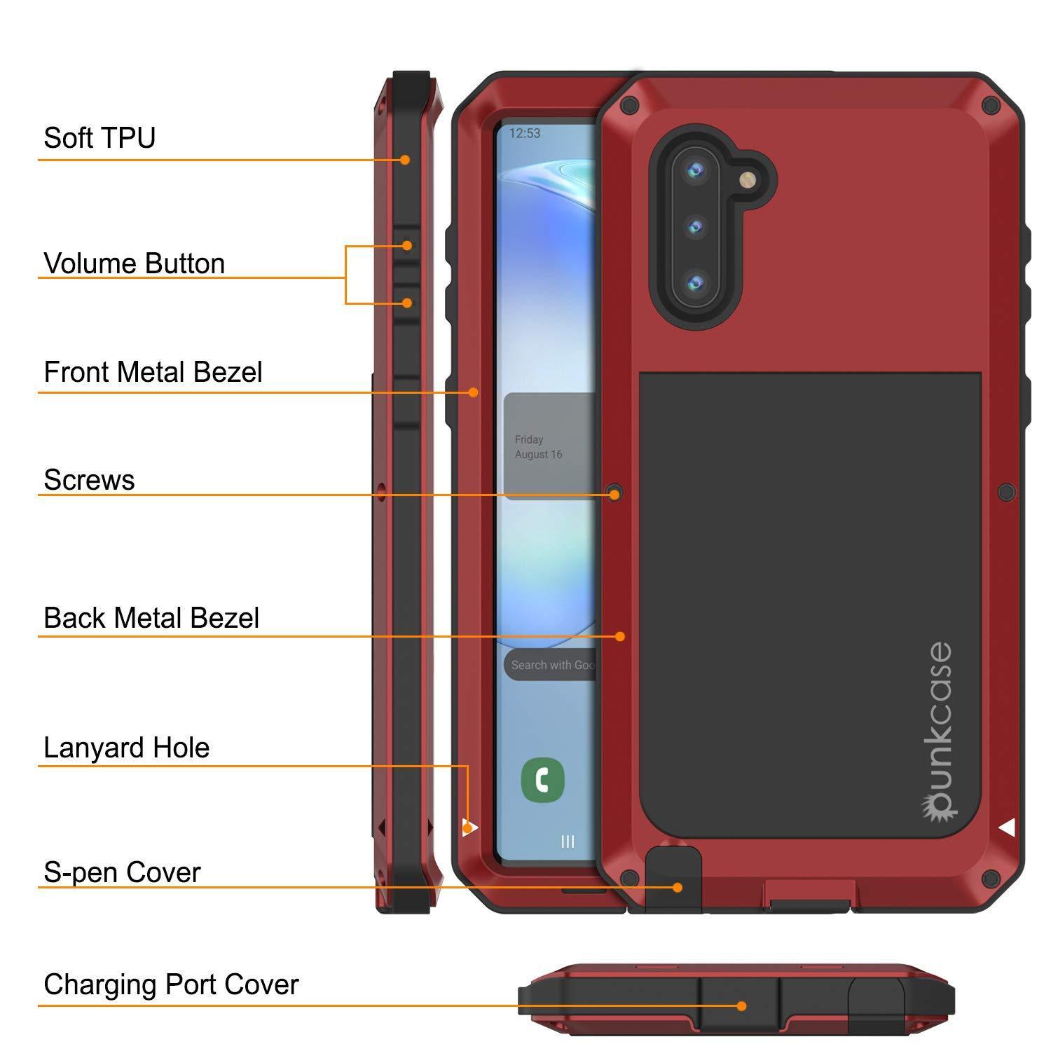 Capa Galaxy Note 10, capa metálica à prova de choque PUNKcase Metallic Red Slim Metal Armor [Vermelho]