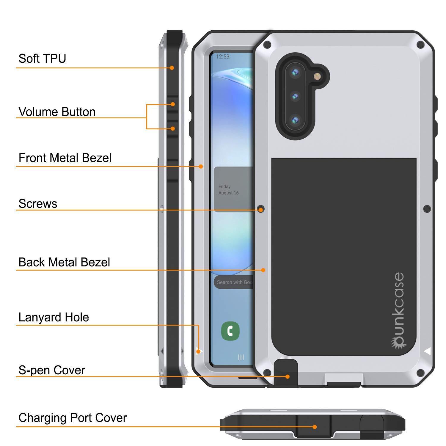 Capa para Galaxy Note 10, PUNKcase Metálica Branca à Prova de Choque Slim Metal Armor Case [Branca]