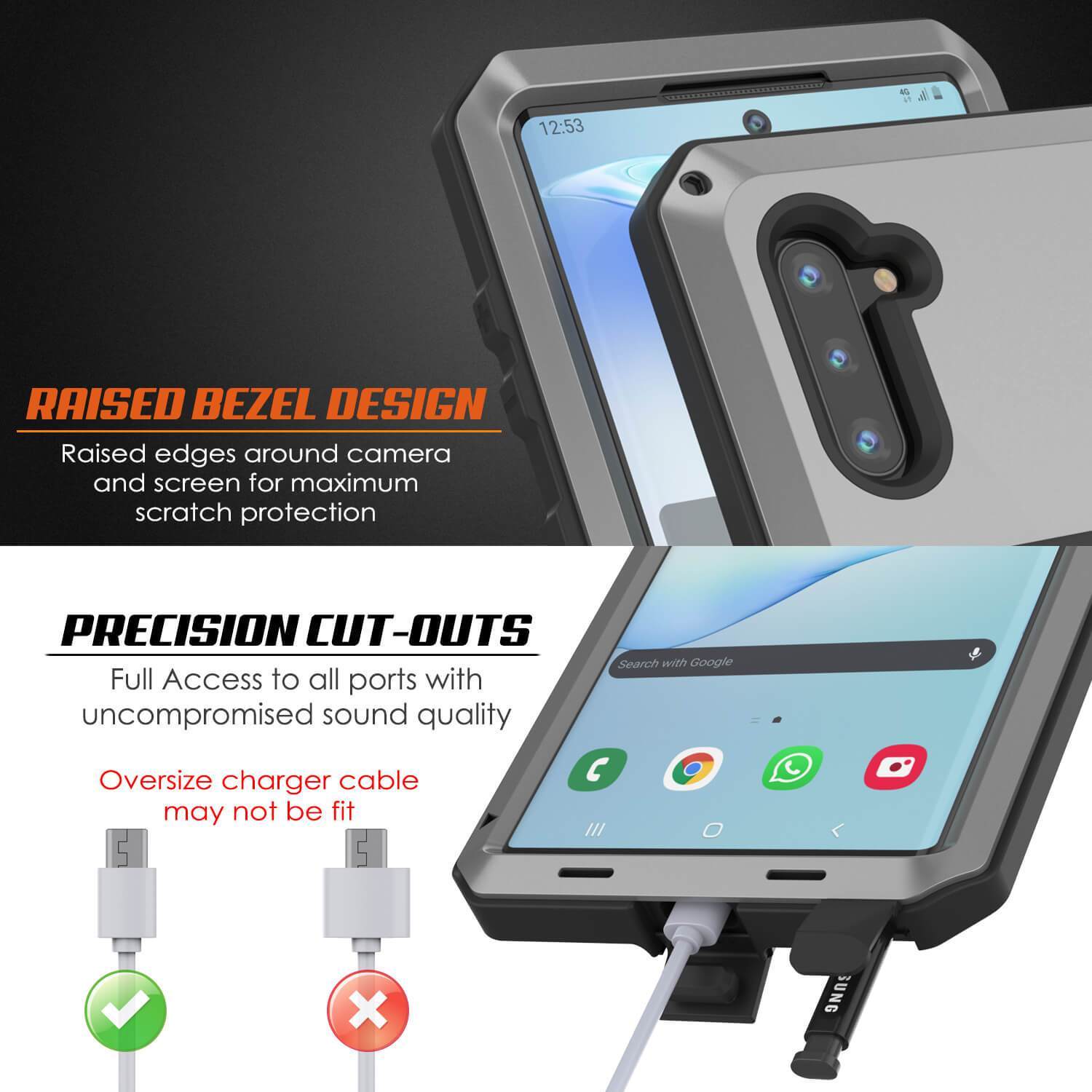 Capa Galaxy Note 10, PUNKcase Prateada Metálica à Prova de Choque, Capa Fina de Armadura Metálica [Prateada]