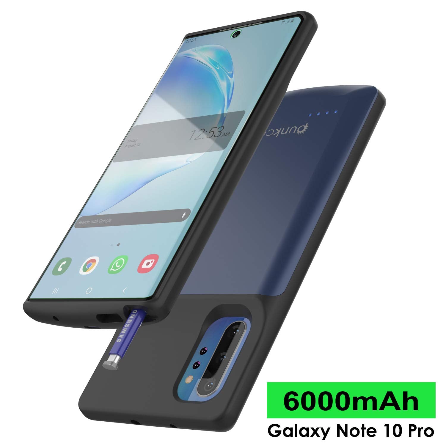Carregador de bateria Galaxy Note 10+ Plus 6000mAH com estojo Slim e porta USB [Azul]