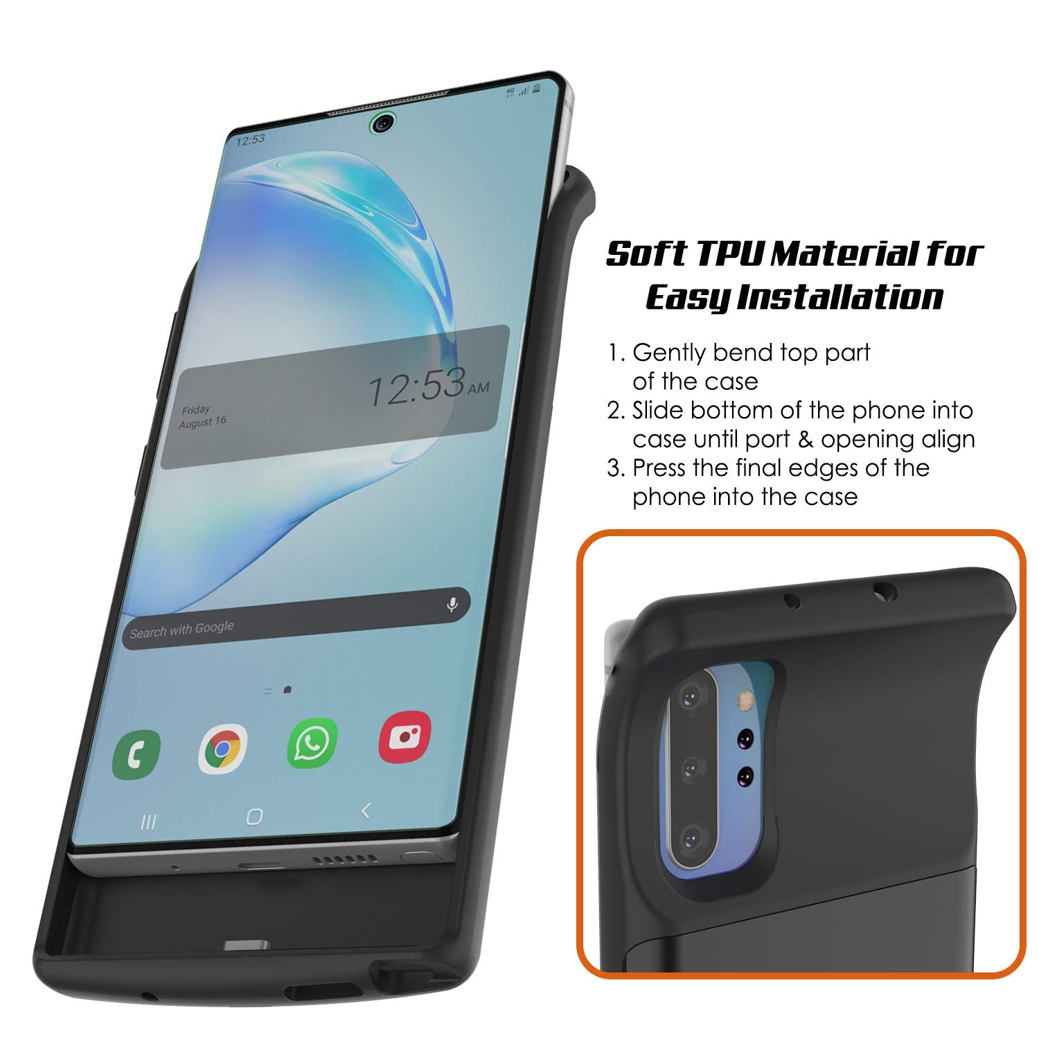 Carregador de Bateria Galaxy Note 10+ Plus 6000mAH com Porta USB e Capa Fina [Preto]