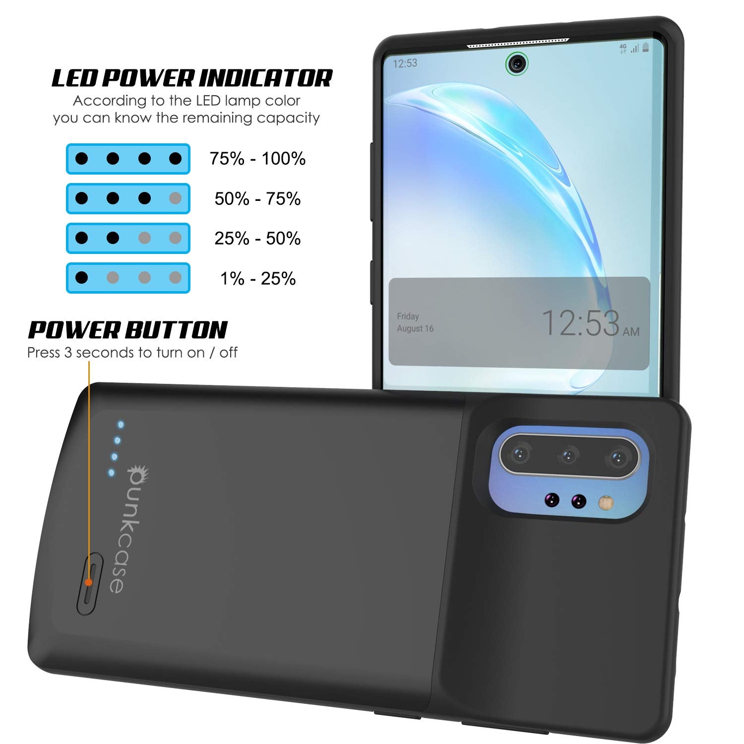 Carregador de Bateria Galaxy Note 10+ Plus 6000mAH com Porta USB e Capa Fina [Preto]