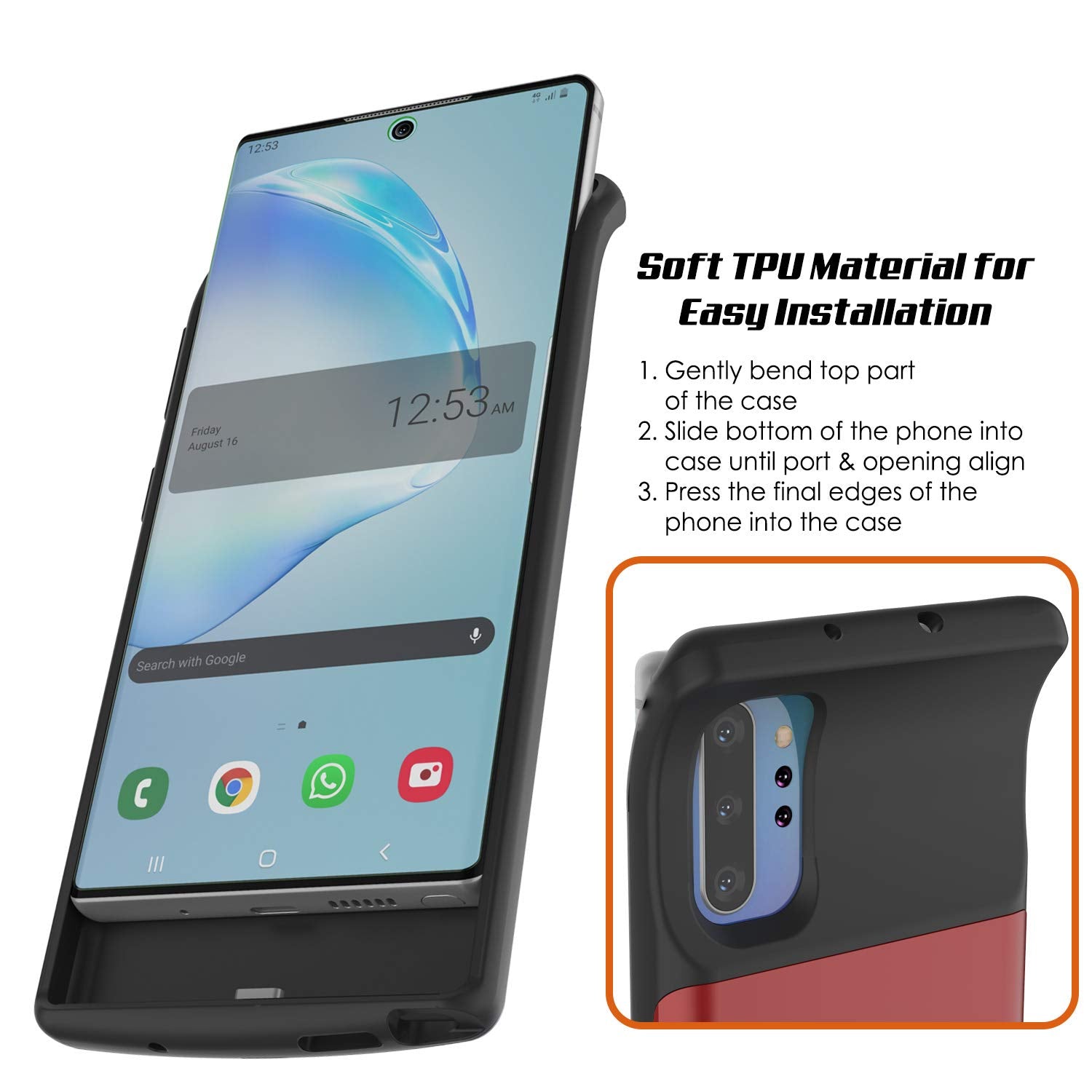 Carregador de bateria Galaxy Note 10+ Plus 6000mAh com porta USB e estojo fino [vermelho]