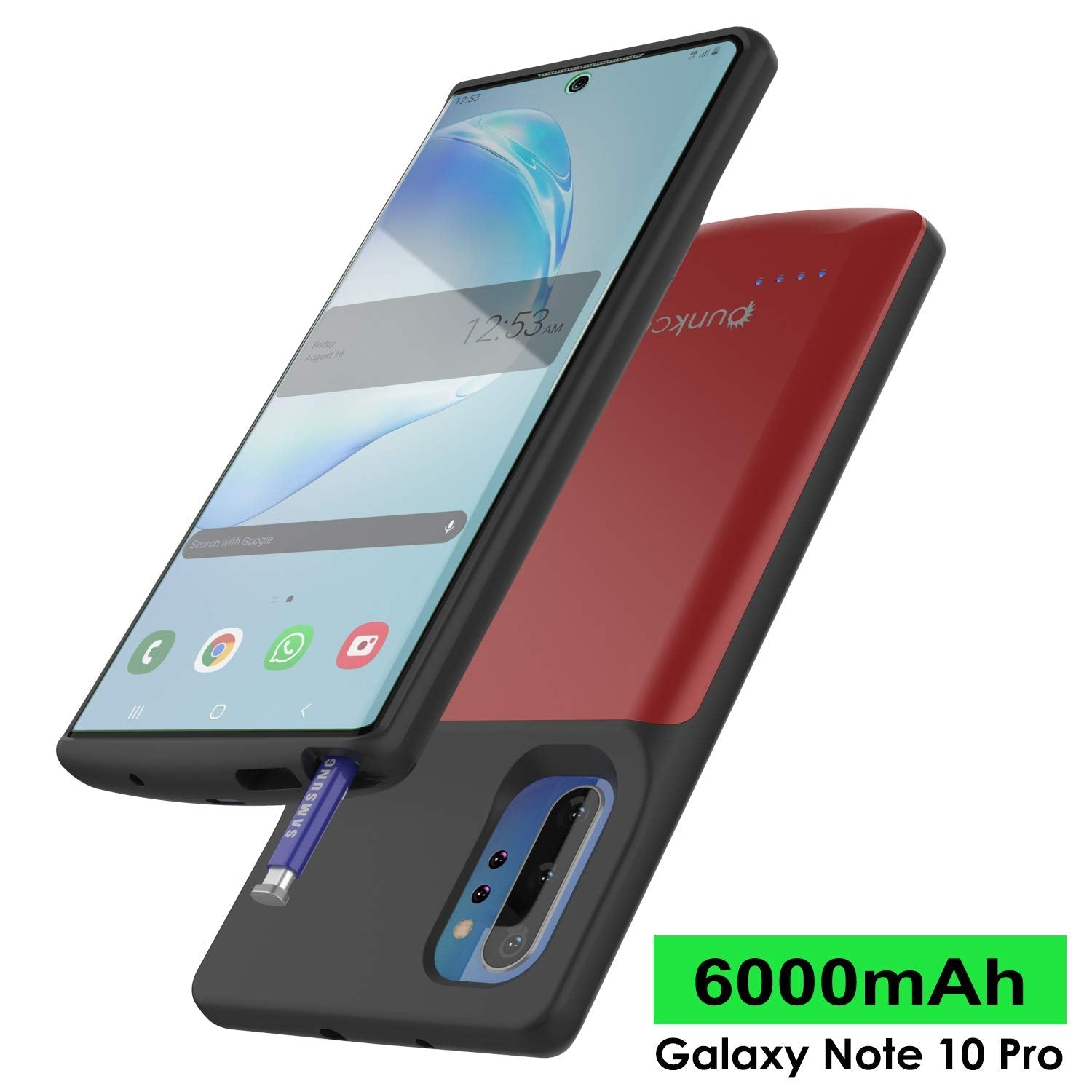 Carregador de bateria Galaxy Note 10+ Plus 6000mAh com porta USB e estojo fino [vermelho]