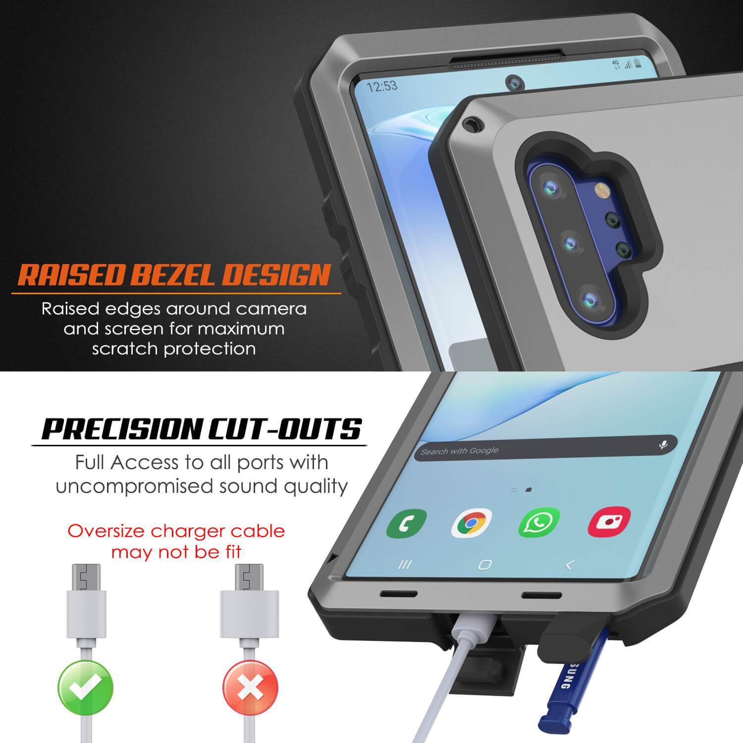 Capa Galaxy Note 10+ Plus, Capa PUNKcase Metálica Prateada à Prova de Choque Slim Metal Armor [Prateado]