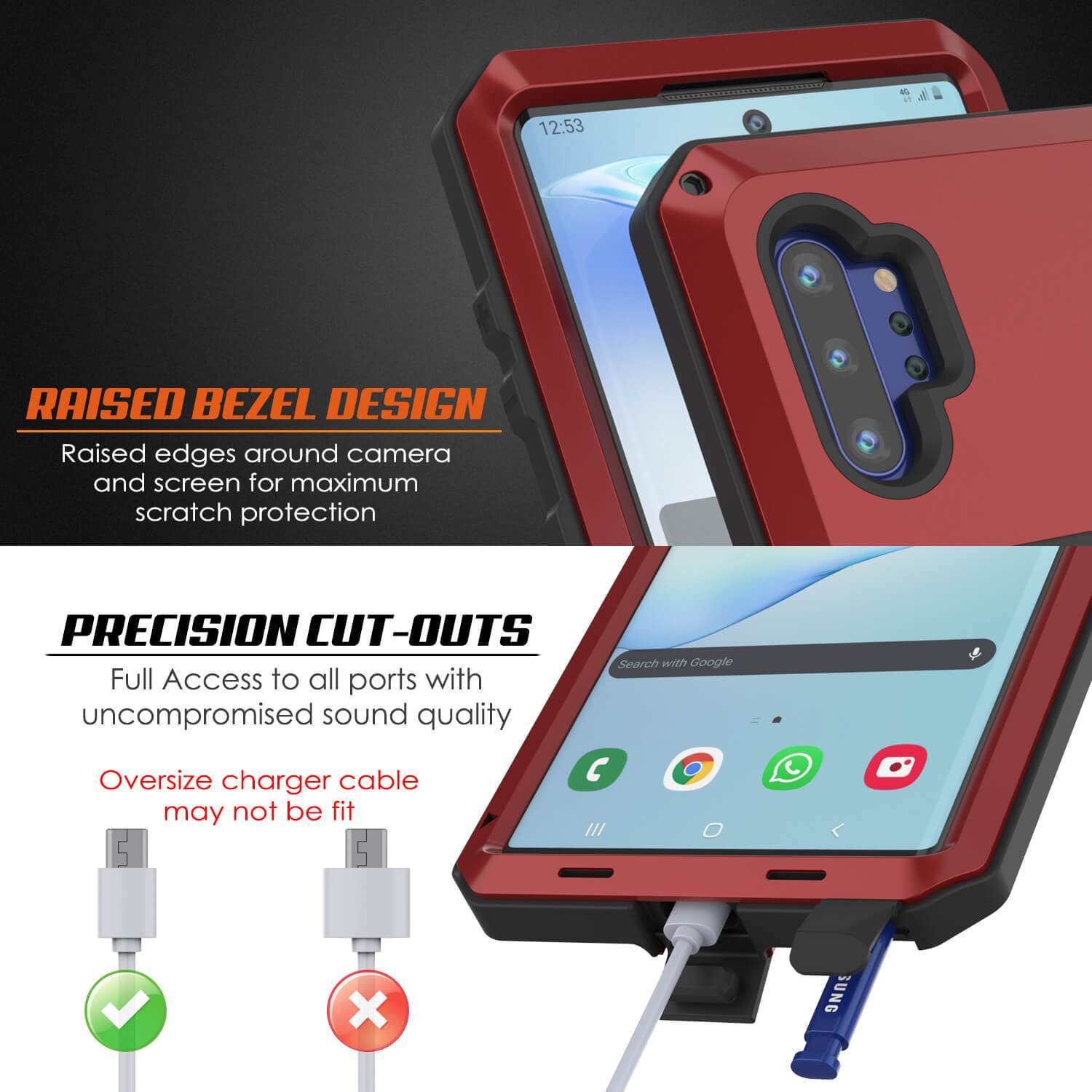 Capa Galaxy Note 10+ Plus, PUNKcase Metálica Vermelha à Prova de Choque Slim Metal Armor Case [Vermelho]
