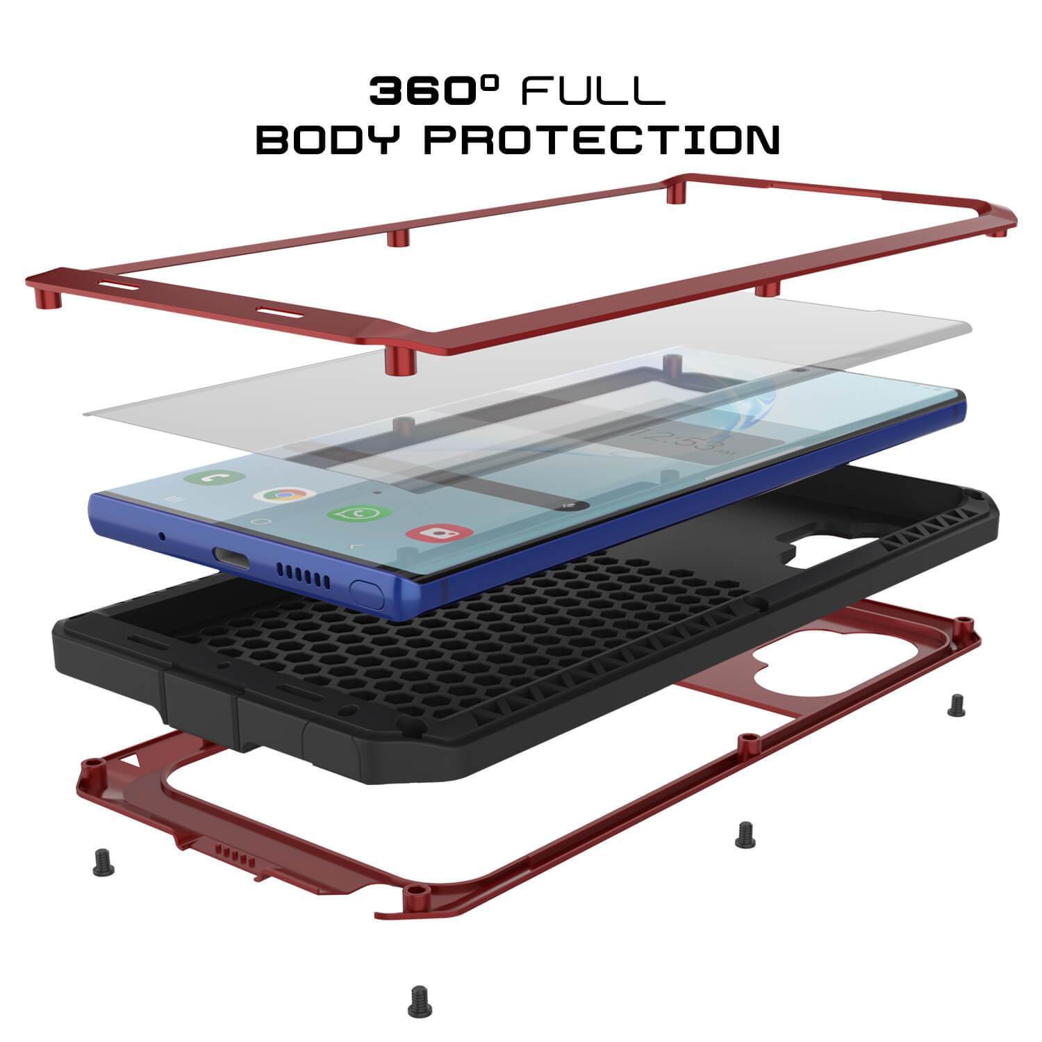 Capa Galaxy Note 10+ Plus, PUNKcase Metálica Vermelha à Prova de Choque Slim Metal Armor Case [Vermelho]