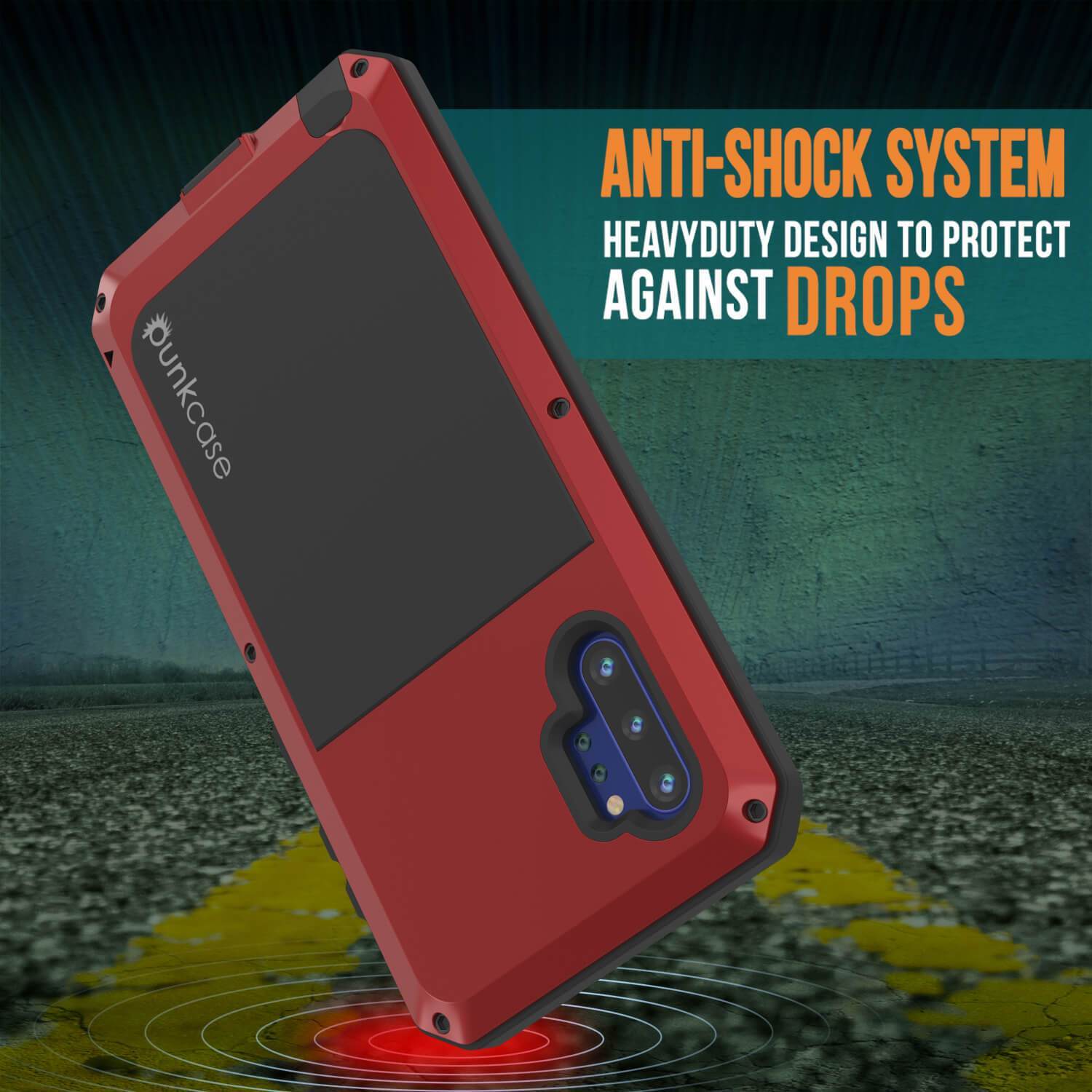 Capa Galaxy Note 10+ Plus, PUNKcase Metálica Vermelha à Prova de Choque Slim Metal Armor Case [Vermelho]