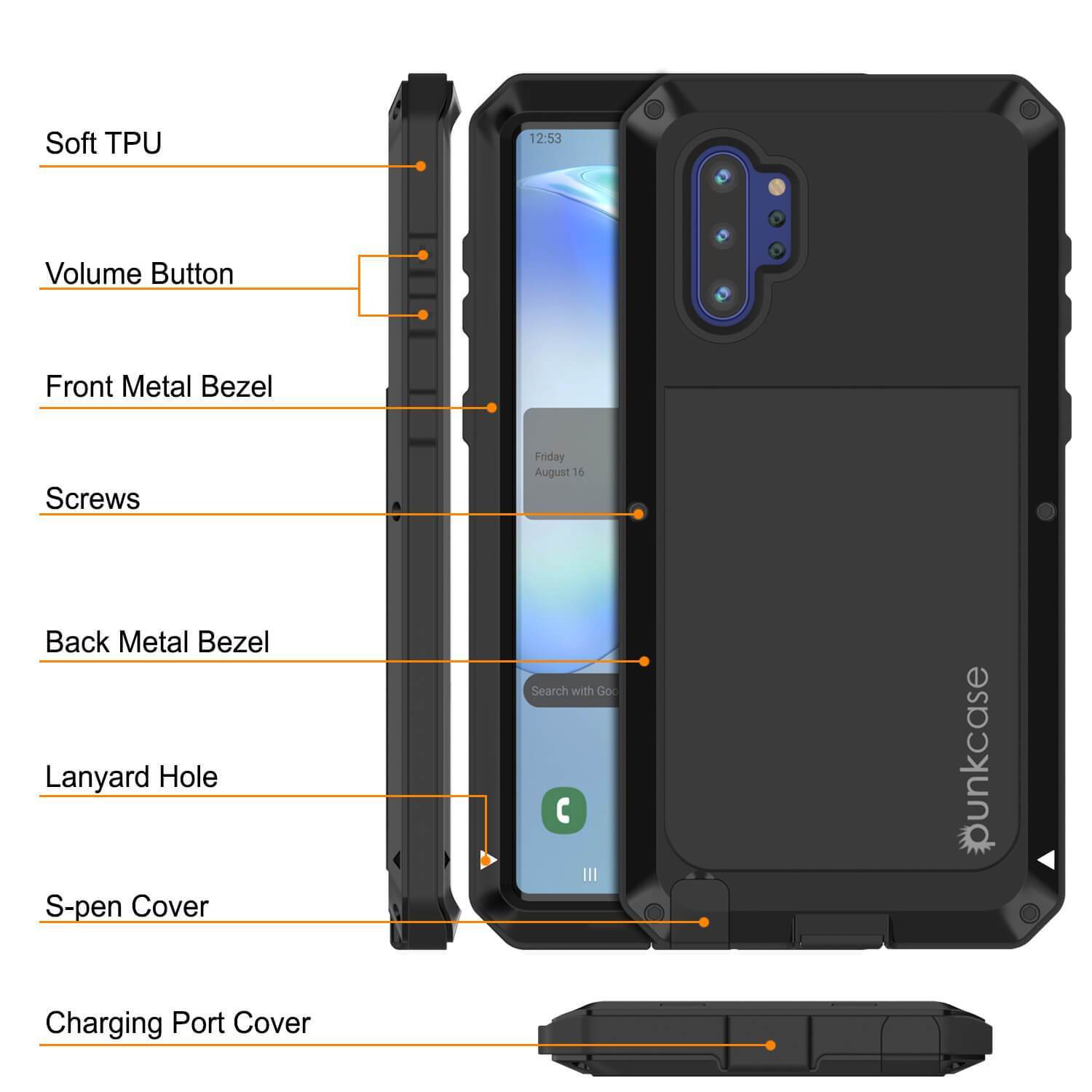 Capa Galaxy Note 10+ Plus, Capa Metálica Preta PUNKcase à Prova de Choque Slim Metal Armor [Preta]