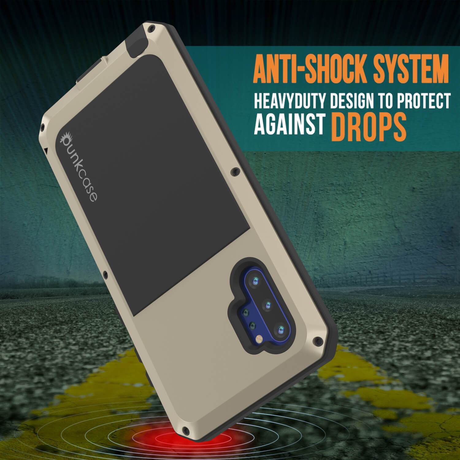 Capa Galaxy Note 10+ Plus, PUNKcase Metálico Dourado à Prova de Choque, Capa de Armadura Metálica Fina [Dourado]