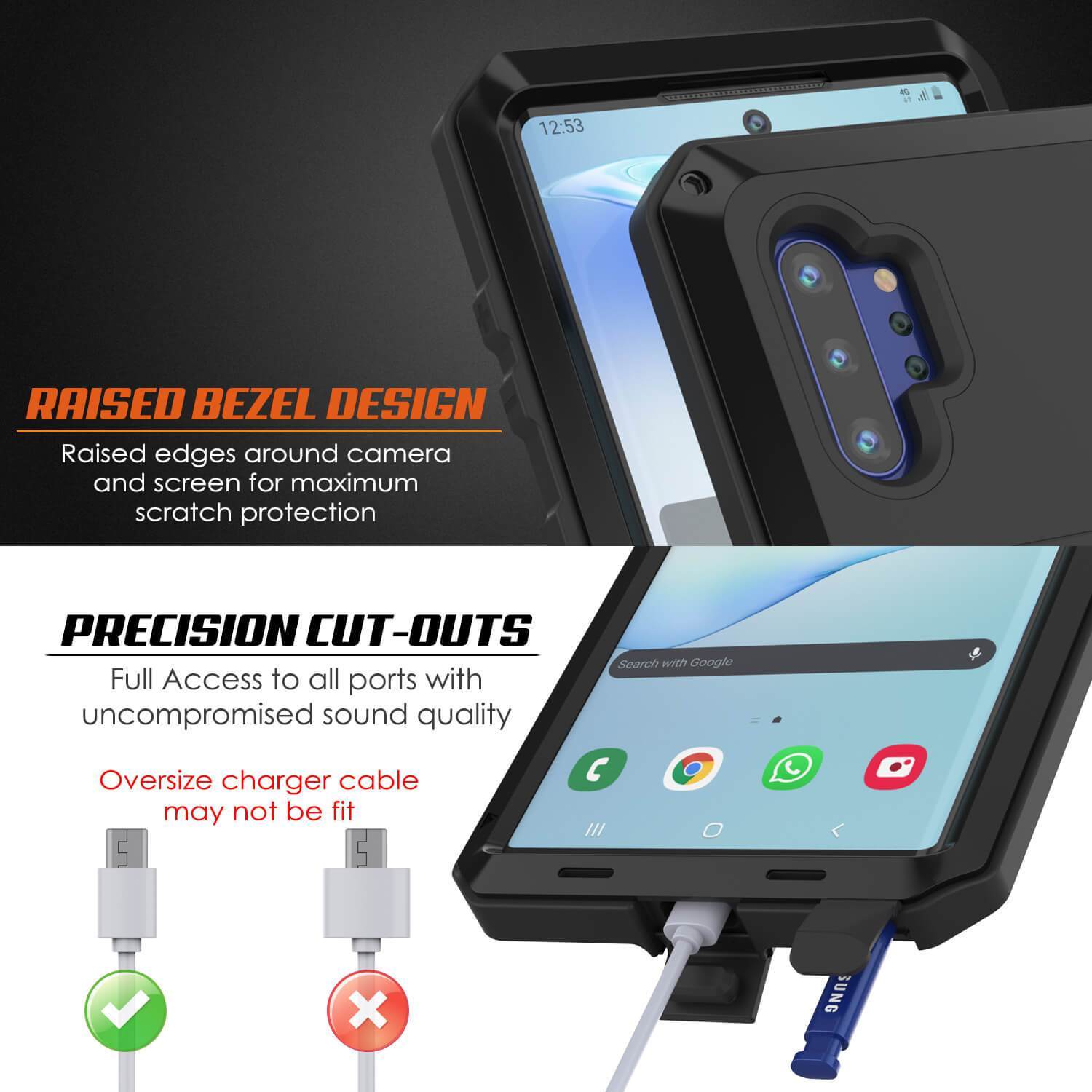 Capa Galaxy Note 10+ Plus, Capa Metálica Preta PUNKcase à Prova de Choque Slim Metal Armor [Preta]