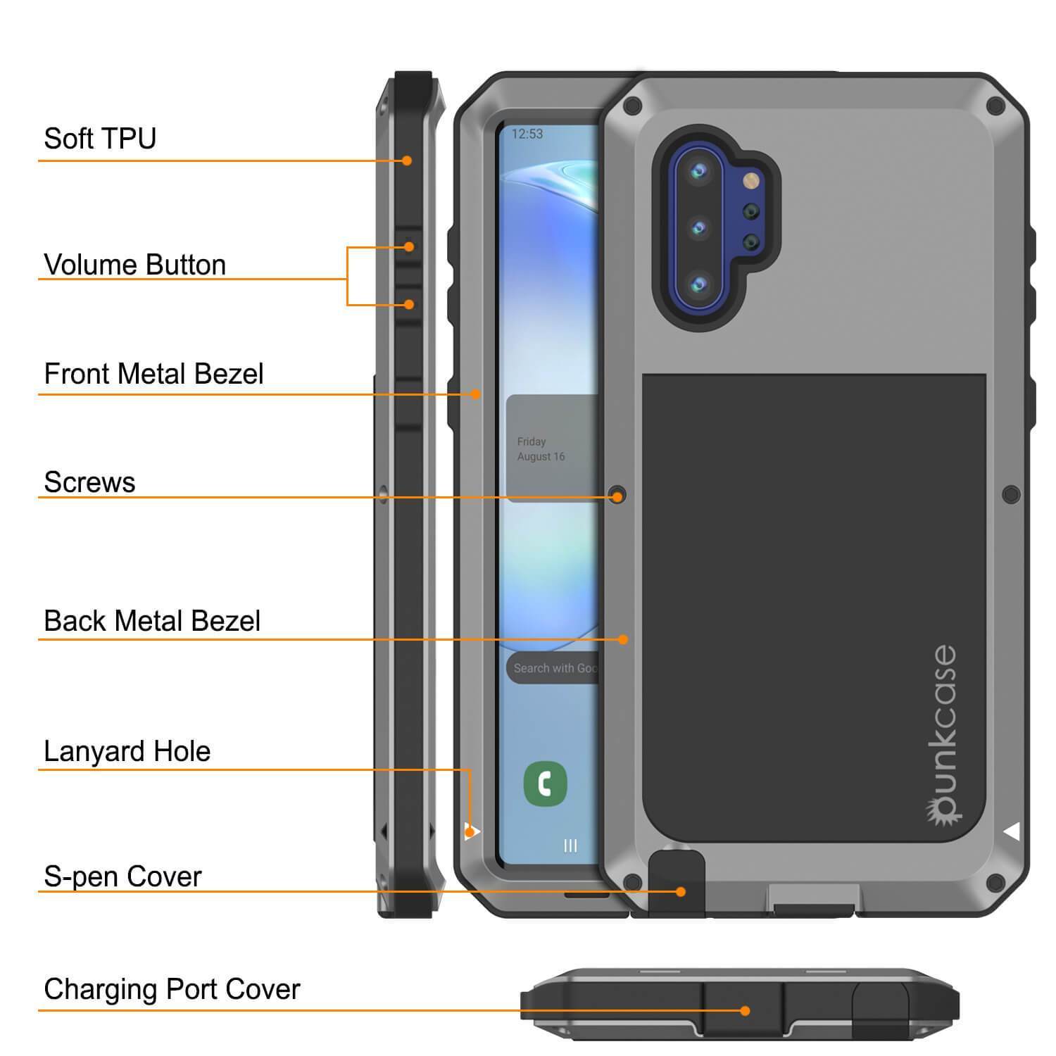 Capa Galaxy Note 10+ Plus, Capa PUNKcase Metálica Prateada à Prova de Choque Slim Metal Armor [Prateado]