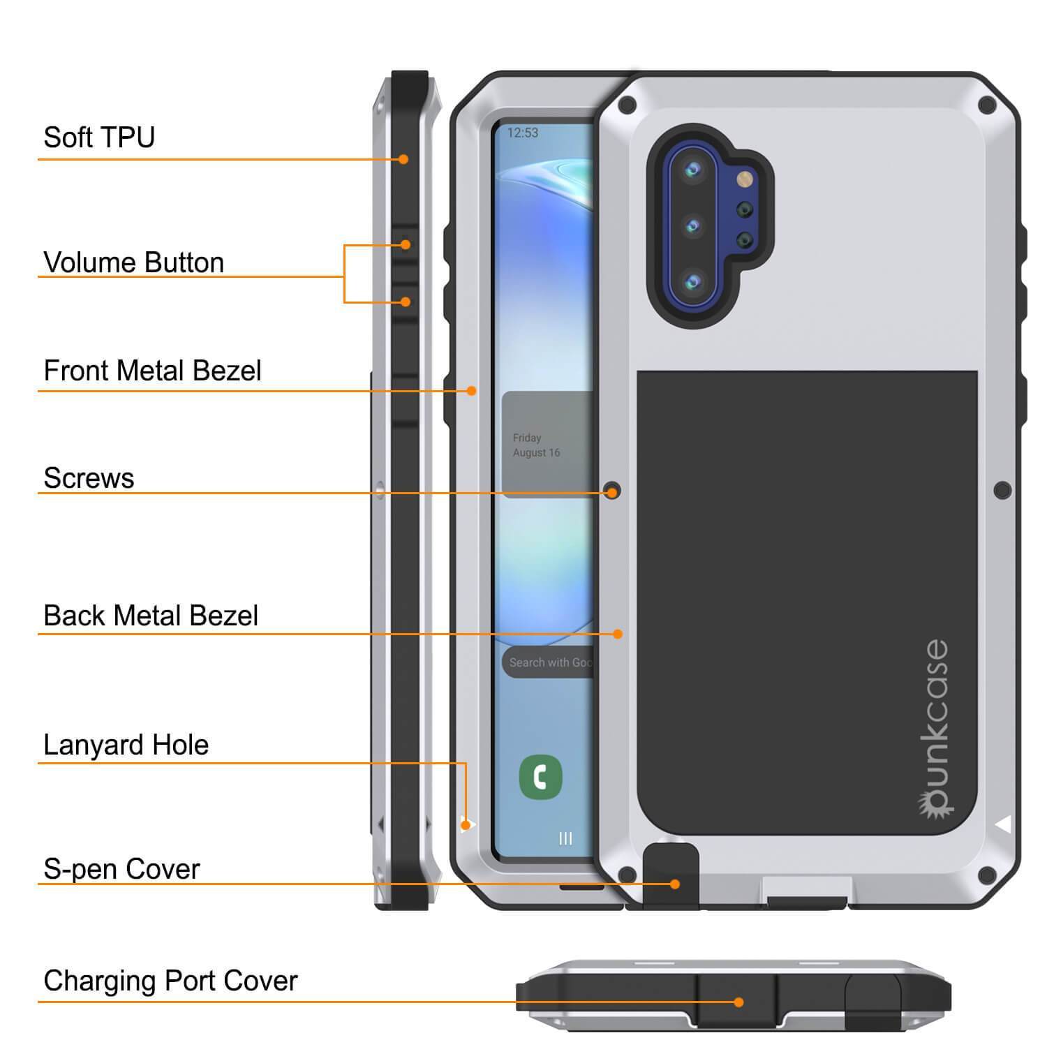 Capa Galaxy Note 10+ Plus, Capa Metálica Branca à Prova de Choque Slim Metal Armor PUNKcase [Branca]