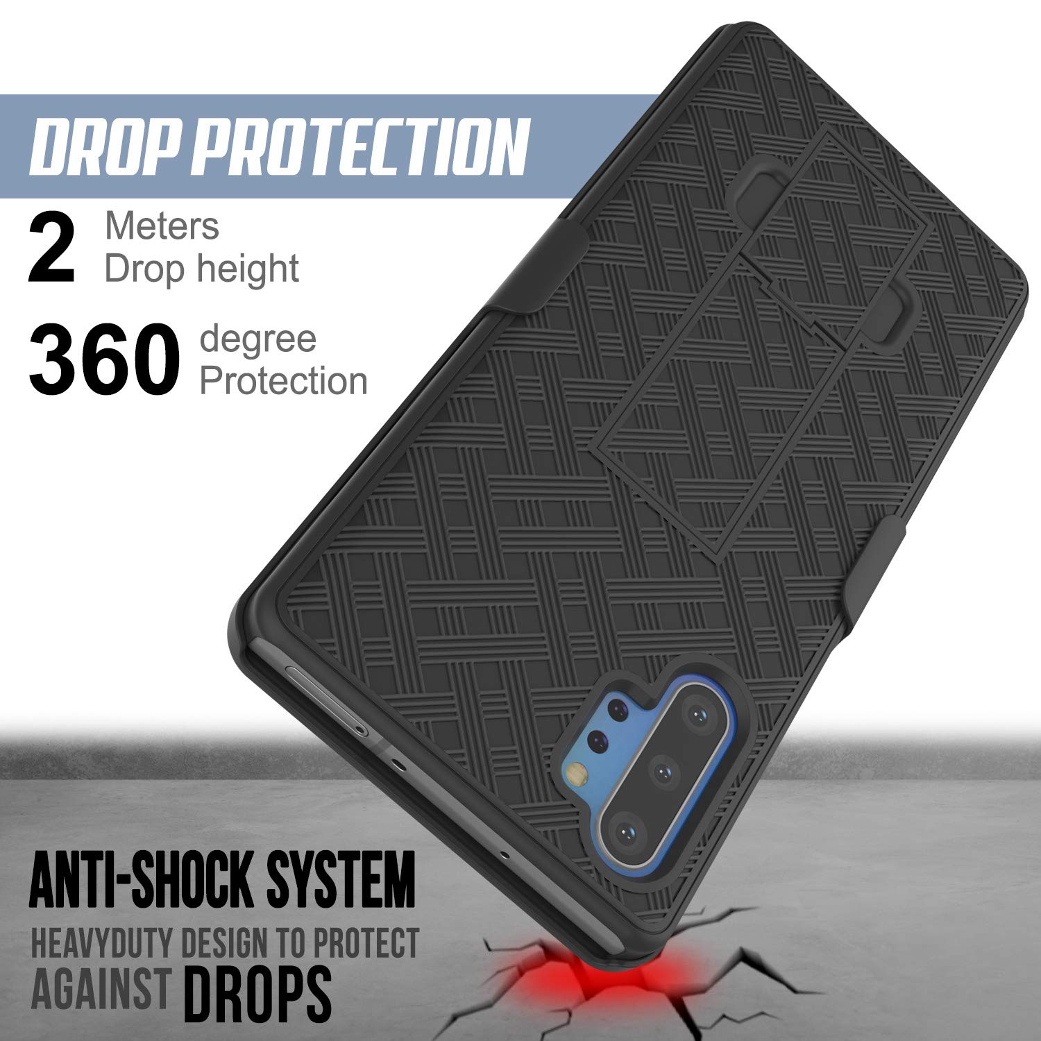 Capa PunkCase Galaxy Note 10+ Plus com protetor de tela, clipe de cinto e suporte embutido [preto]
