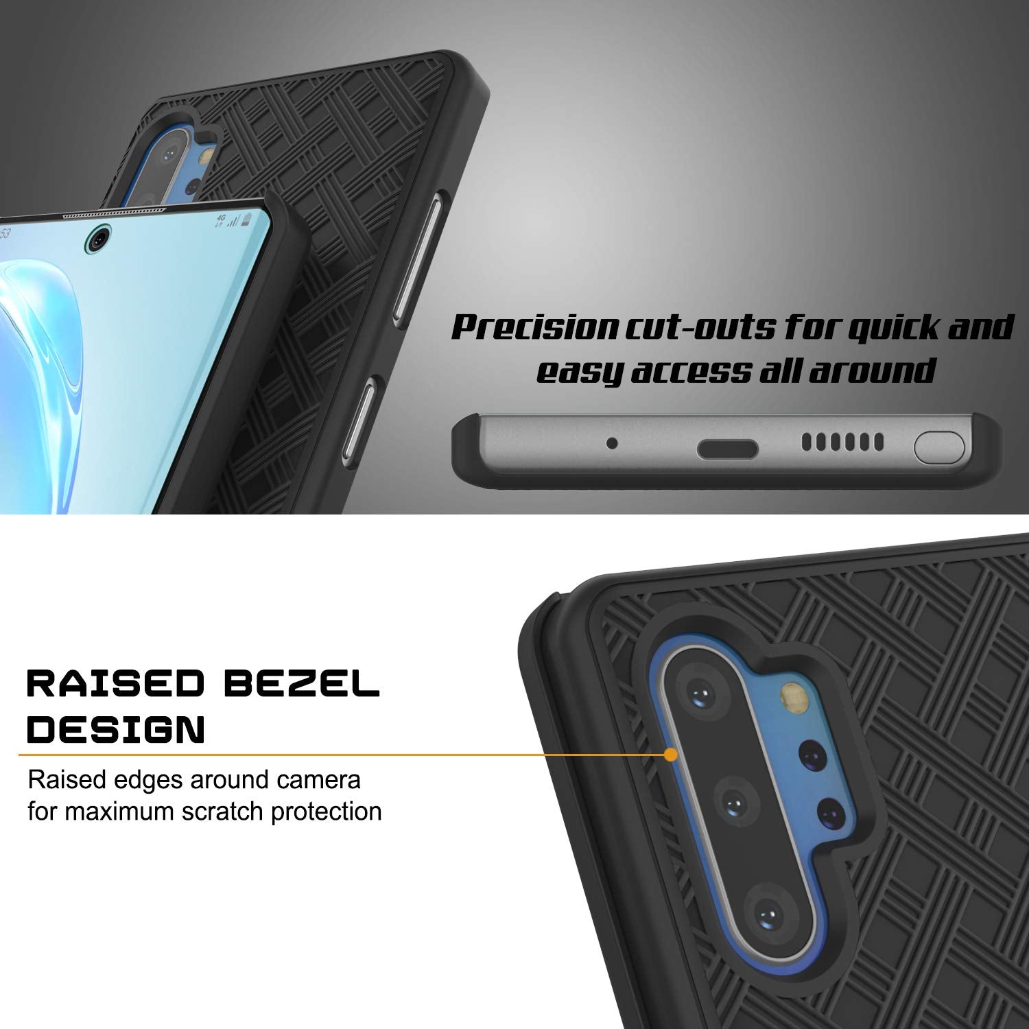 Capa PunkCase Galaxy Note 10+ Plus com protetor de tela, clipe de cinto e suporte embutido [preto]