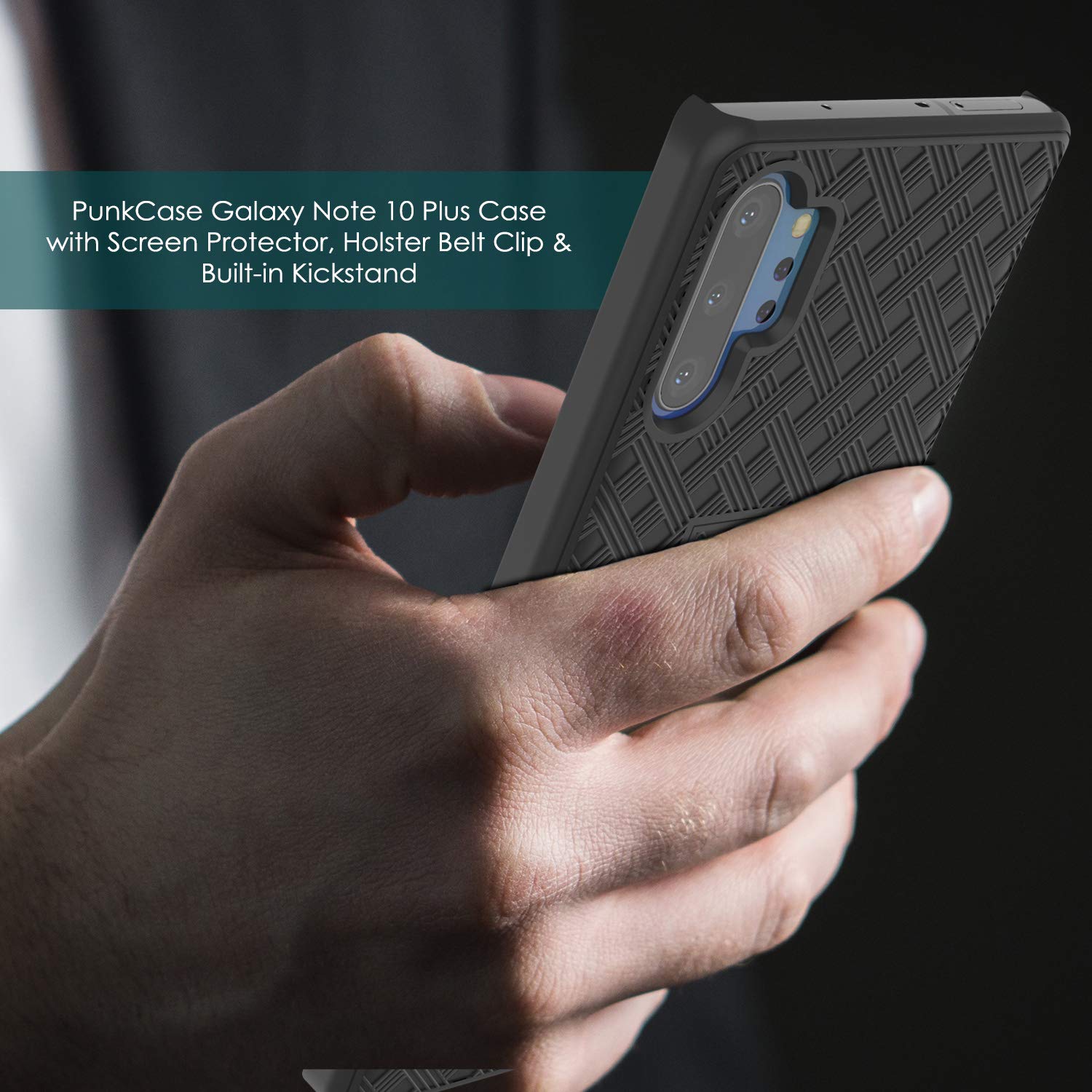Capa PunkCase Galaxy Note 10+ Plus com protetor de tela, clipe de cinto e suporte embutido [preto]