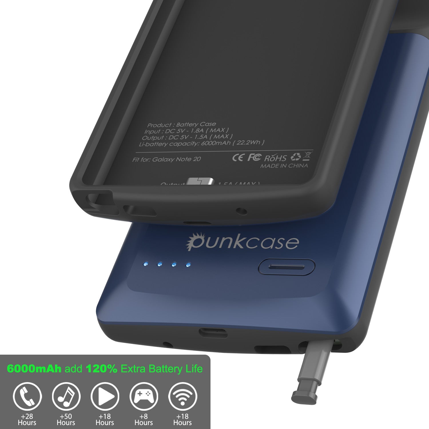 Capa fina carregadora de bateria Galaxy Note 20 6000mAh [Azul]
