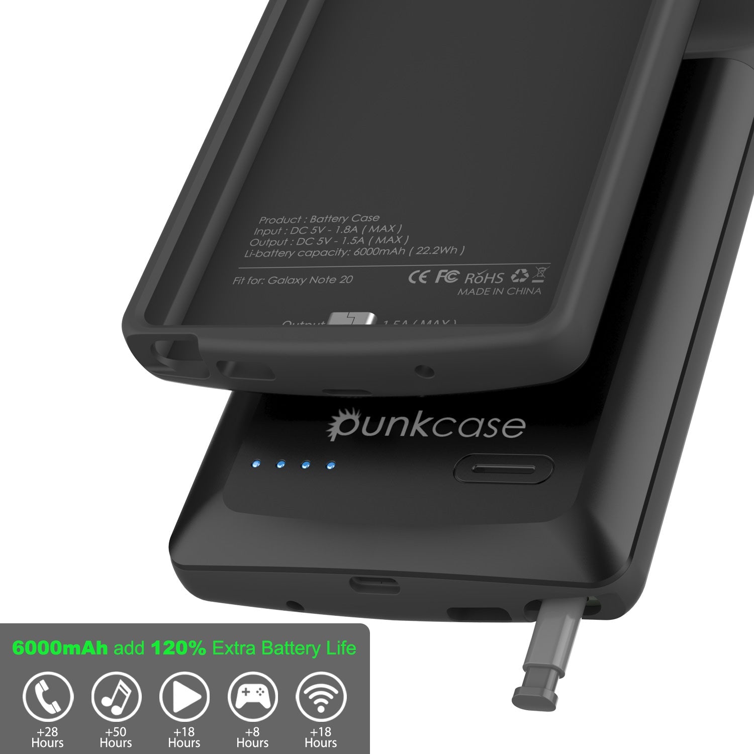 Carregador de bateria 6000mAH para Galaxy Note 20 Estojo Slim [Preto]