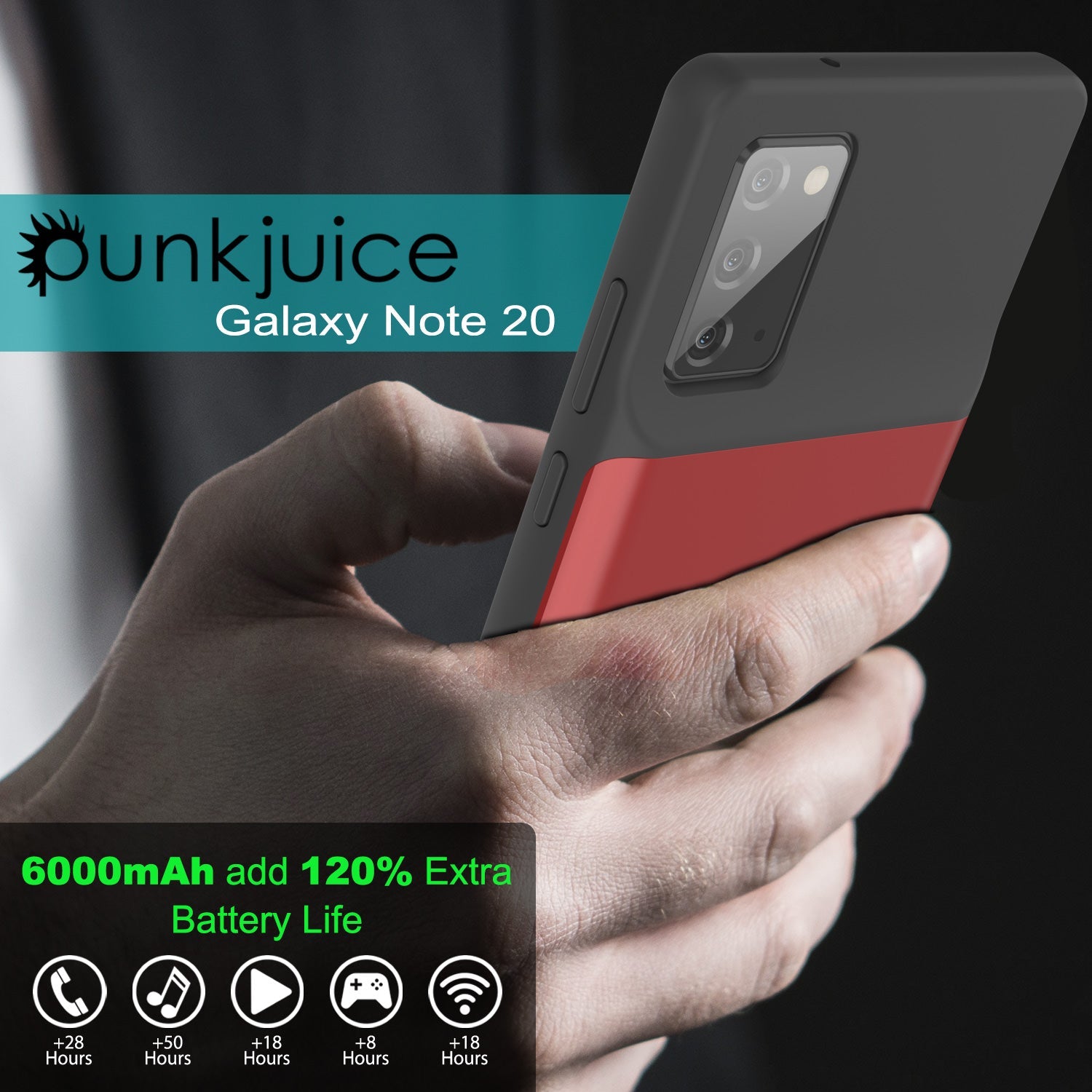Capa Fina Carregador de Bateria 6000mAH para Galaxy Note 20 [Vermelho]