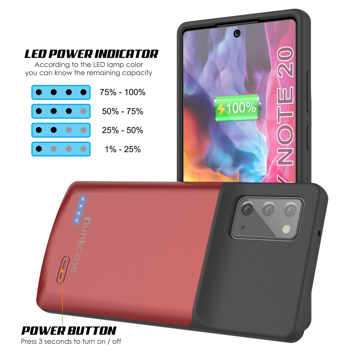 Capa Fina Carregador de Bateria 6000mAH para Galaxy Note 20 [Vermelho]