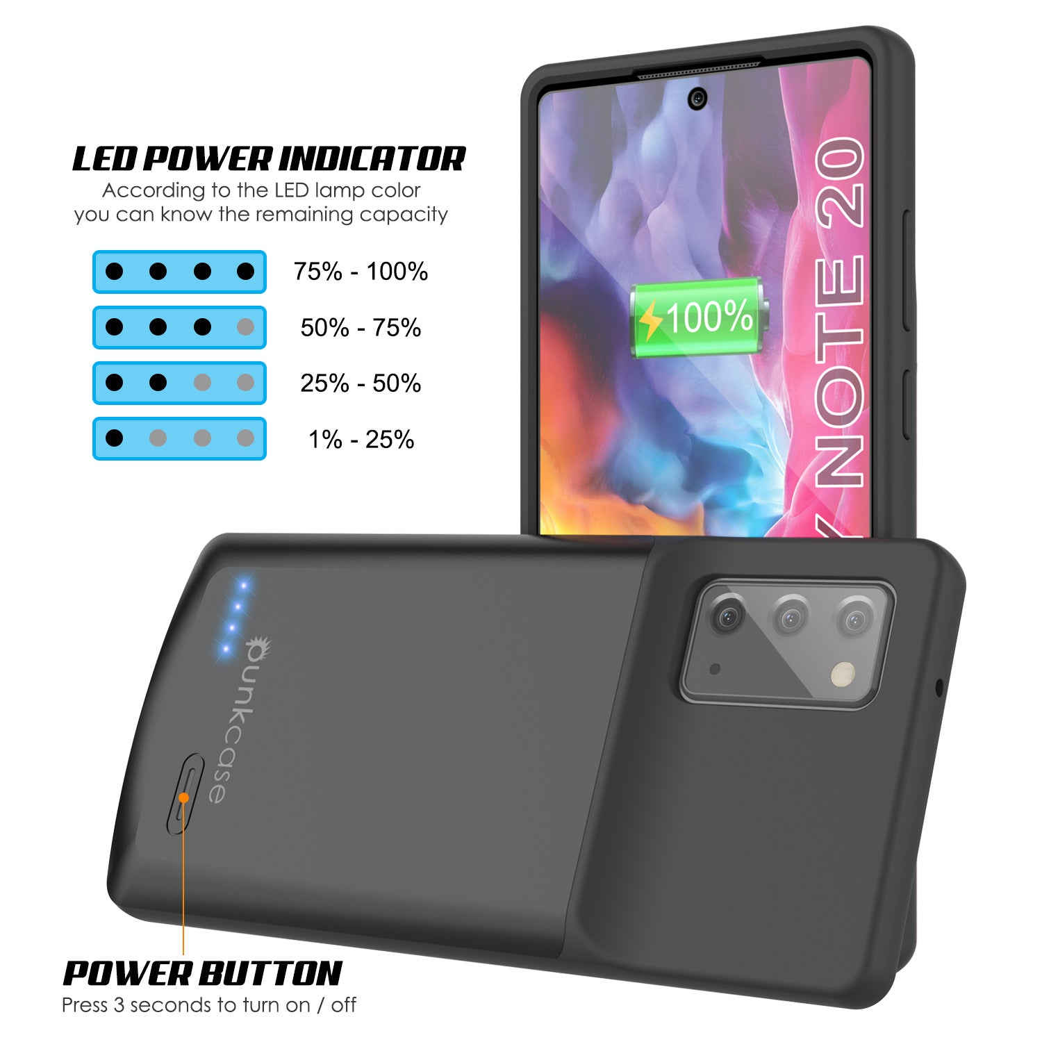 Carregador de bateria 6000mAH para Galaxy Note 20 Estojo Slim [Preto]