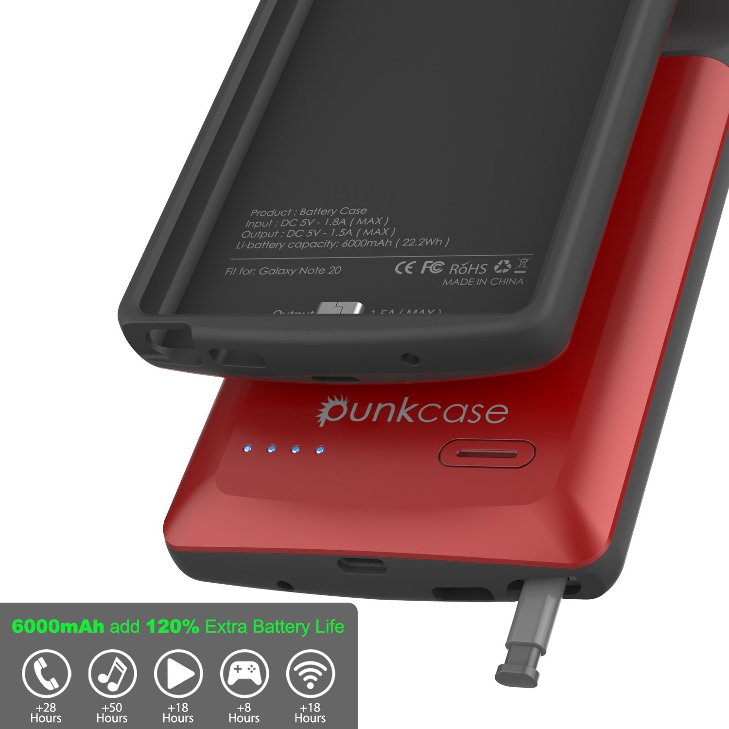 Capa Fina Carregador de Bateria 6000mAH para Galaxy Note 20 [Vermelho]