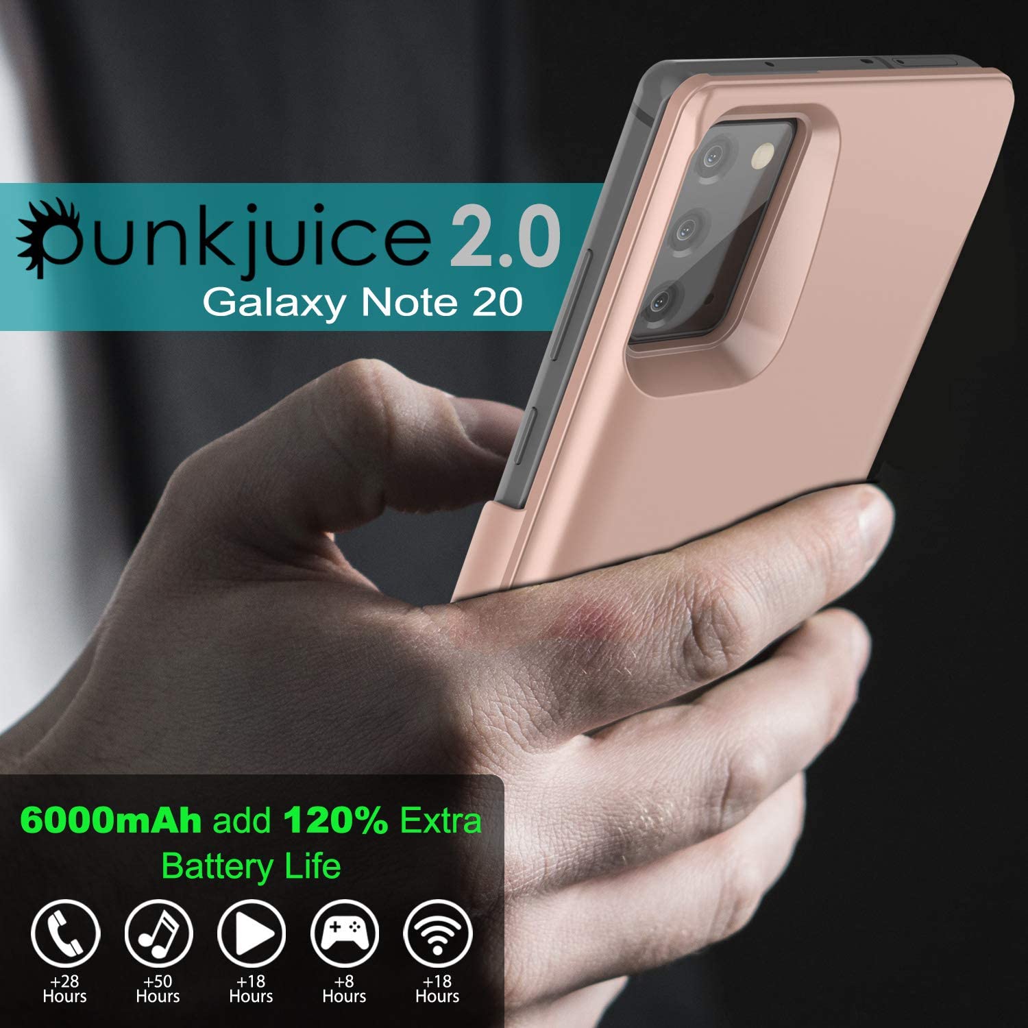 Carregador de bateria Galaxy Note 20 6000mAH PunkJuice 2.0 Slim Case [Rose-Gold]