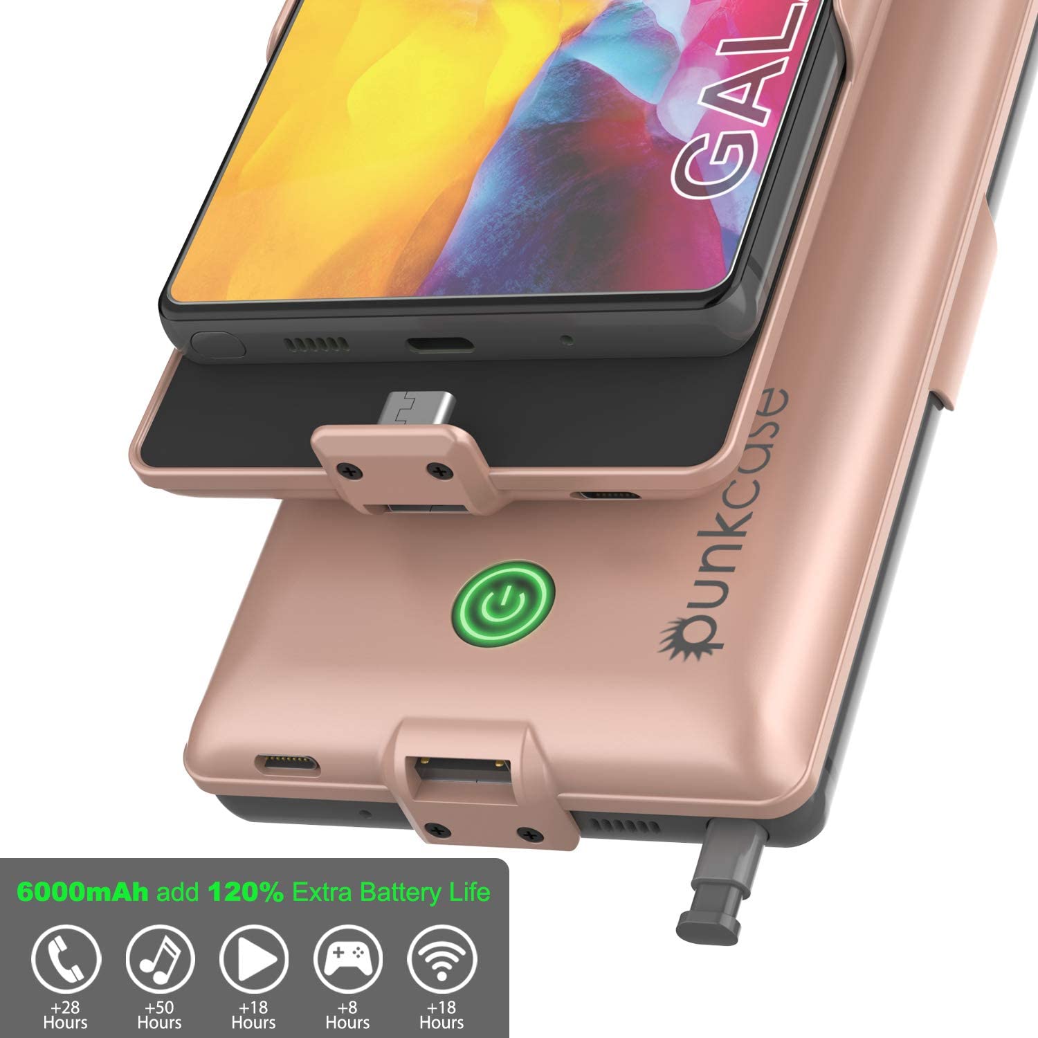 Carregador de bateria Galaxy Note 20 6000mAH PunkJuice 2.0 Slim Case [Rose-Gold]