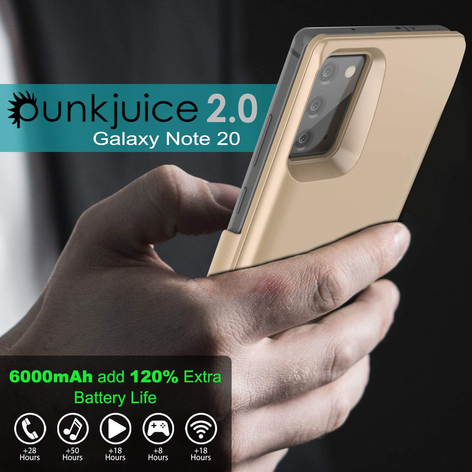 Carregador de bateria Galaxy Note 20 6000mAH PunkJuice 2.0 Capa Slim [Dourado]