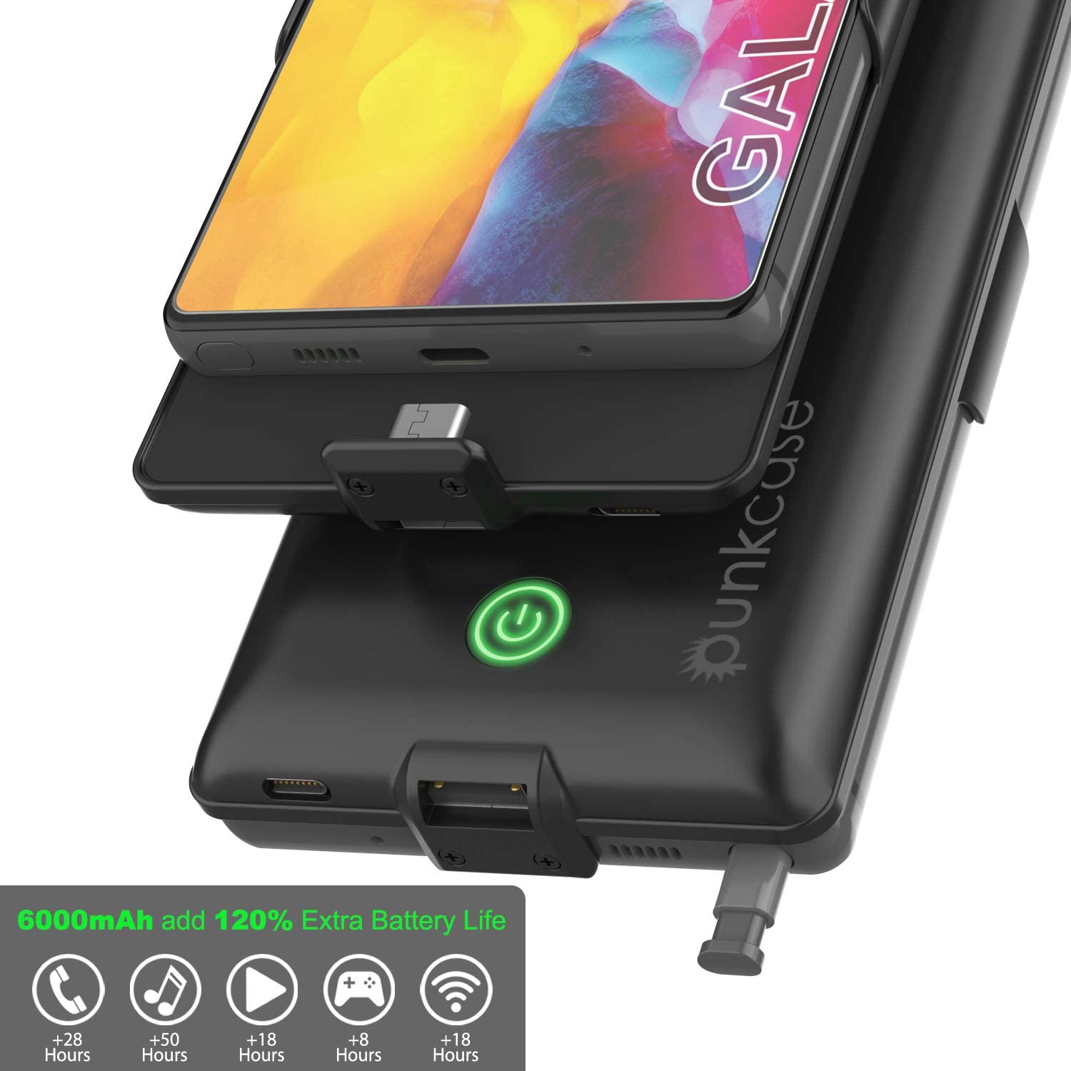 Carregador de bateria Galaxy Note 20 6000mAH PunkJuice 2.0 Capa Slim [Preto]