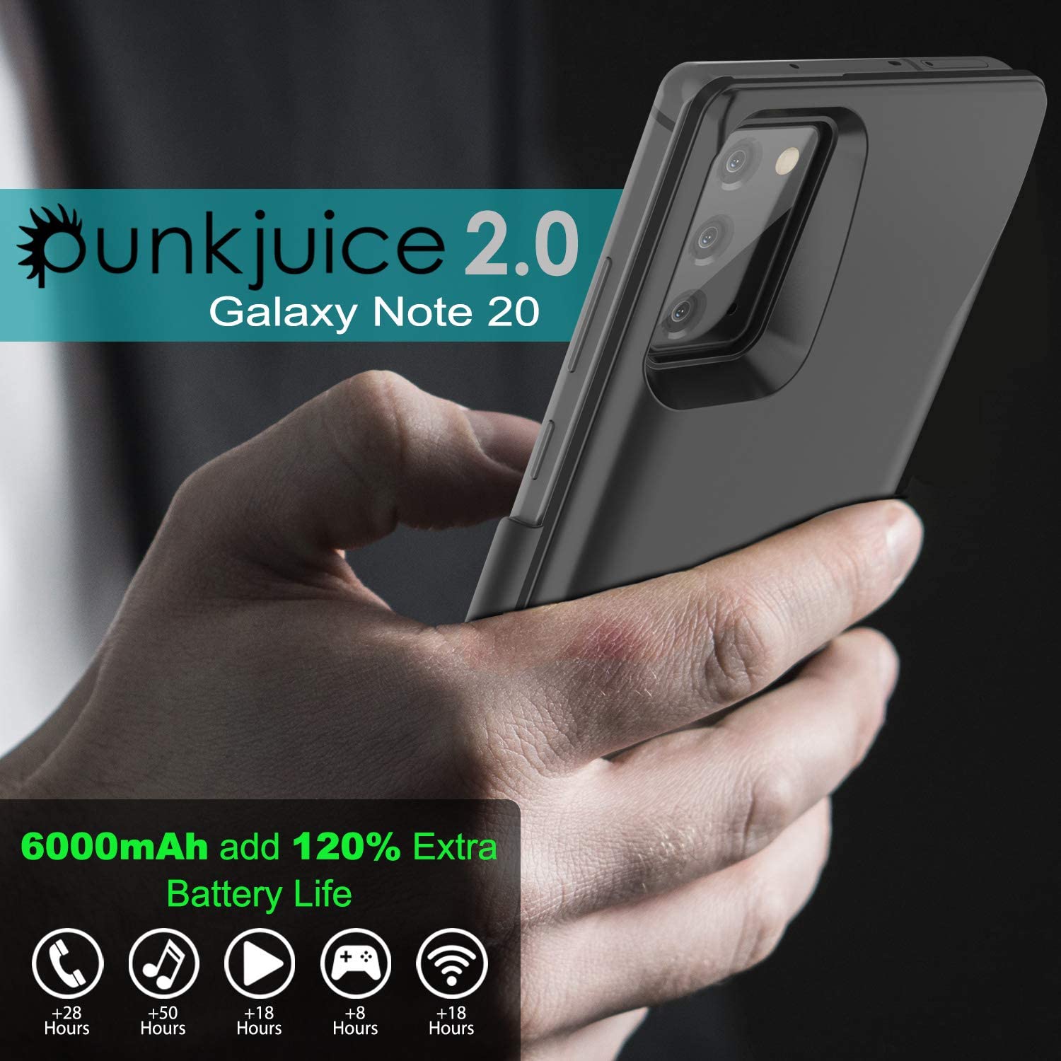 Carregador de bateria Galaxy Note 20 6000mAH PunkJuice 2.0 Capa Slim [Preto]