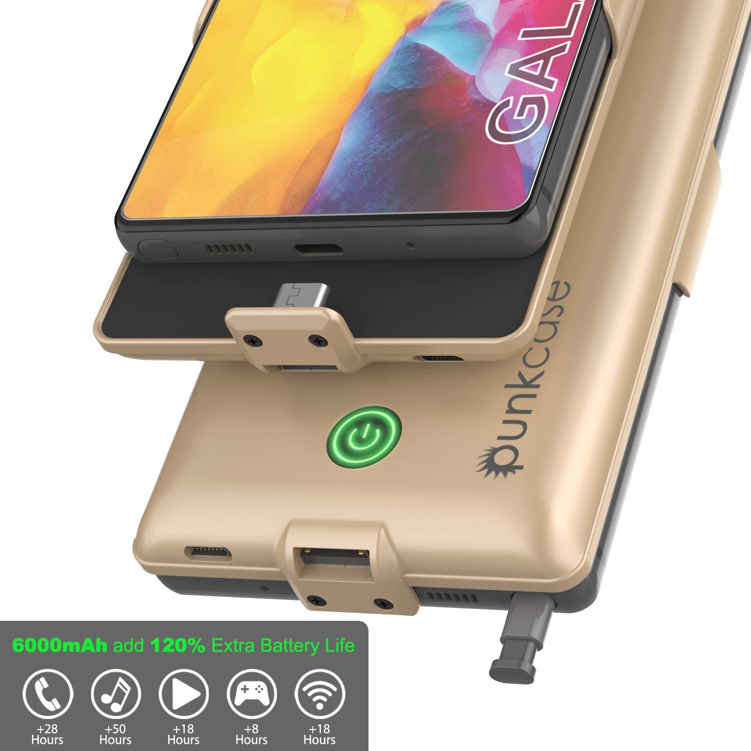 Carregador de bateria Galaxy Note 20 6000mAH PunkJuice 2.0 Capa Slim [Dourado]