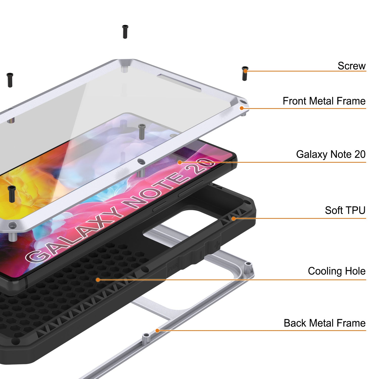Capa Galaxy Note 20, PUNKcase Metálica Branca à Prova de Choque e Slim com Armadura de Metal [Branca]