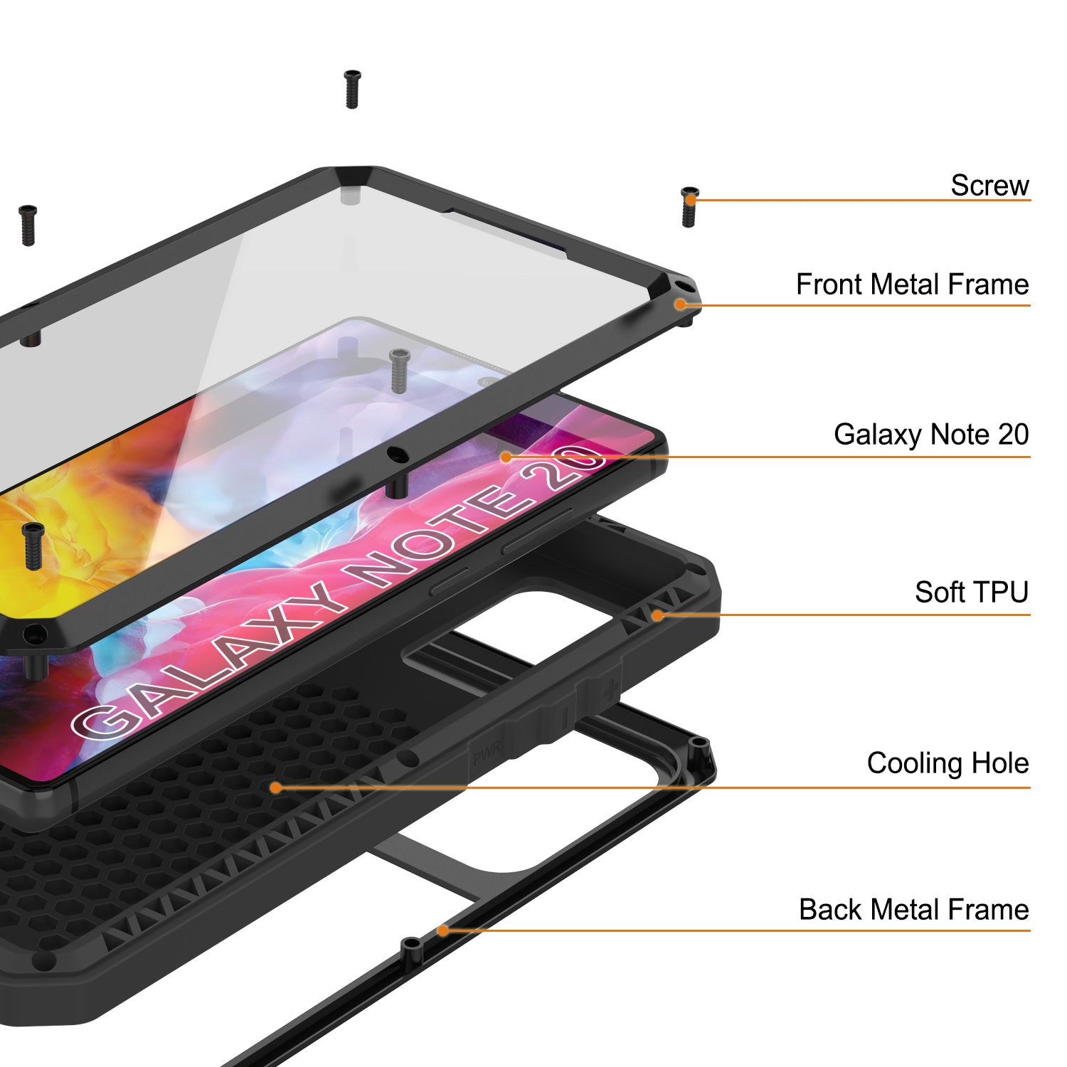 Capa Galaxy Note 20, PUNKcase Metálica Preta à Prova de Choque Slim Metal Armor [Preto]