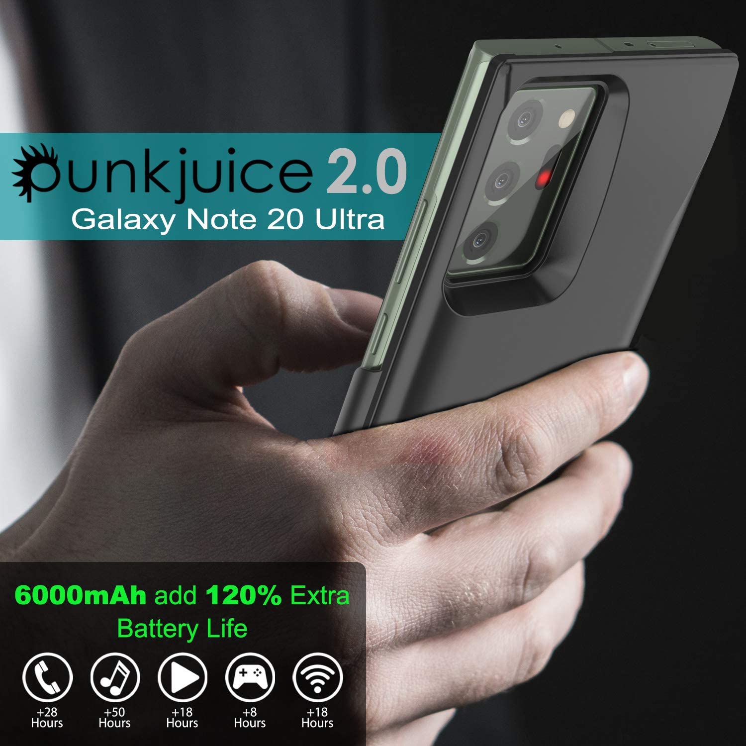 Carregador de bateria Galaxy Note 20 Ultra 6000mAH PunkJuice 2.0 Capa Slim [Preto]