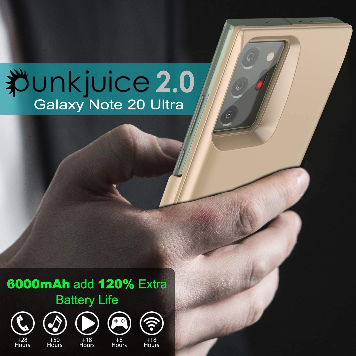 Carregador de bateria Galaxy Note 20 Ultra 6000mAH PunkJuice 2.0 Slim Case [Ouro]