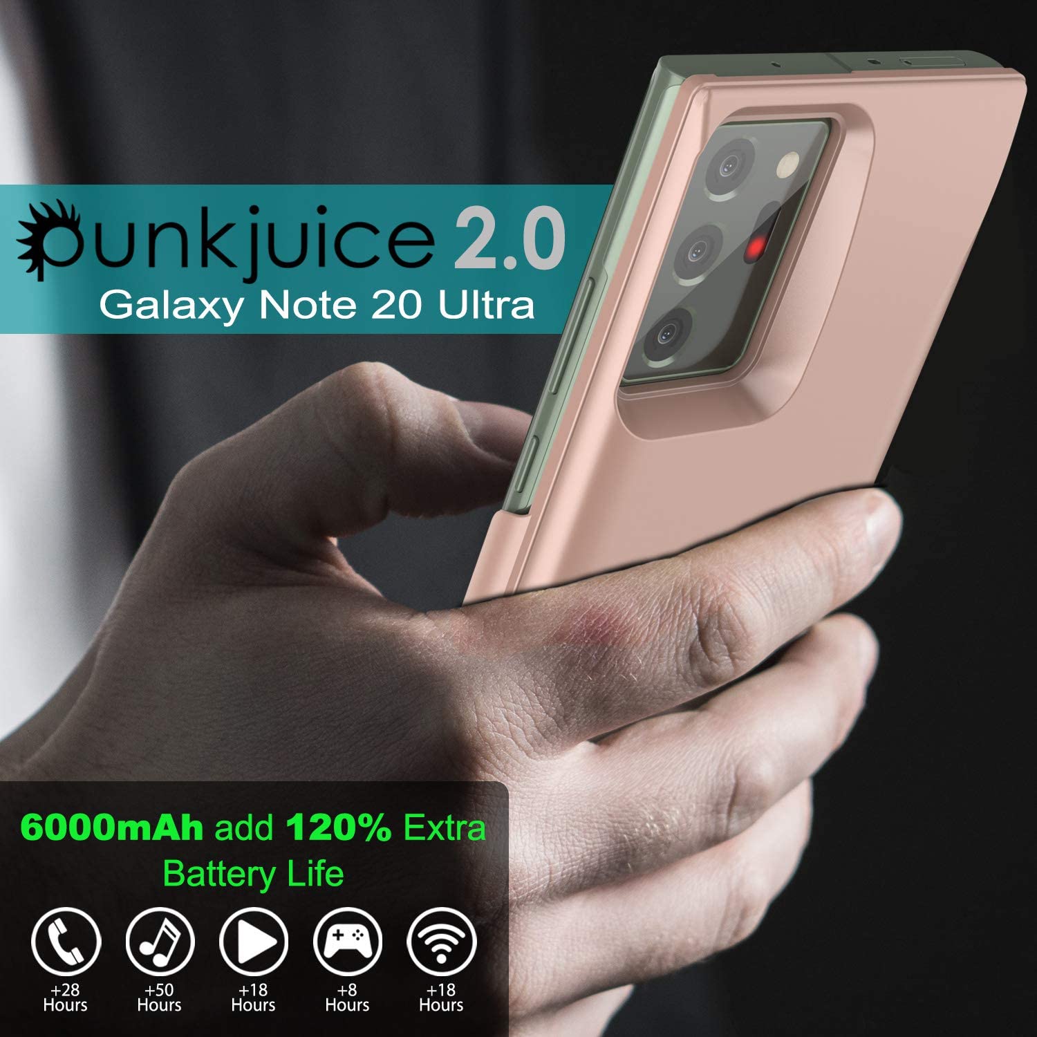 Carregador de bateria Galaxy Note 20 Ultra 6000mAh PunkJuice 2.0 Case Slim [Rose-Gold]