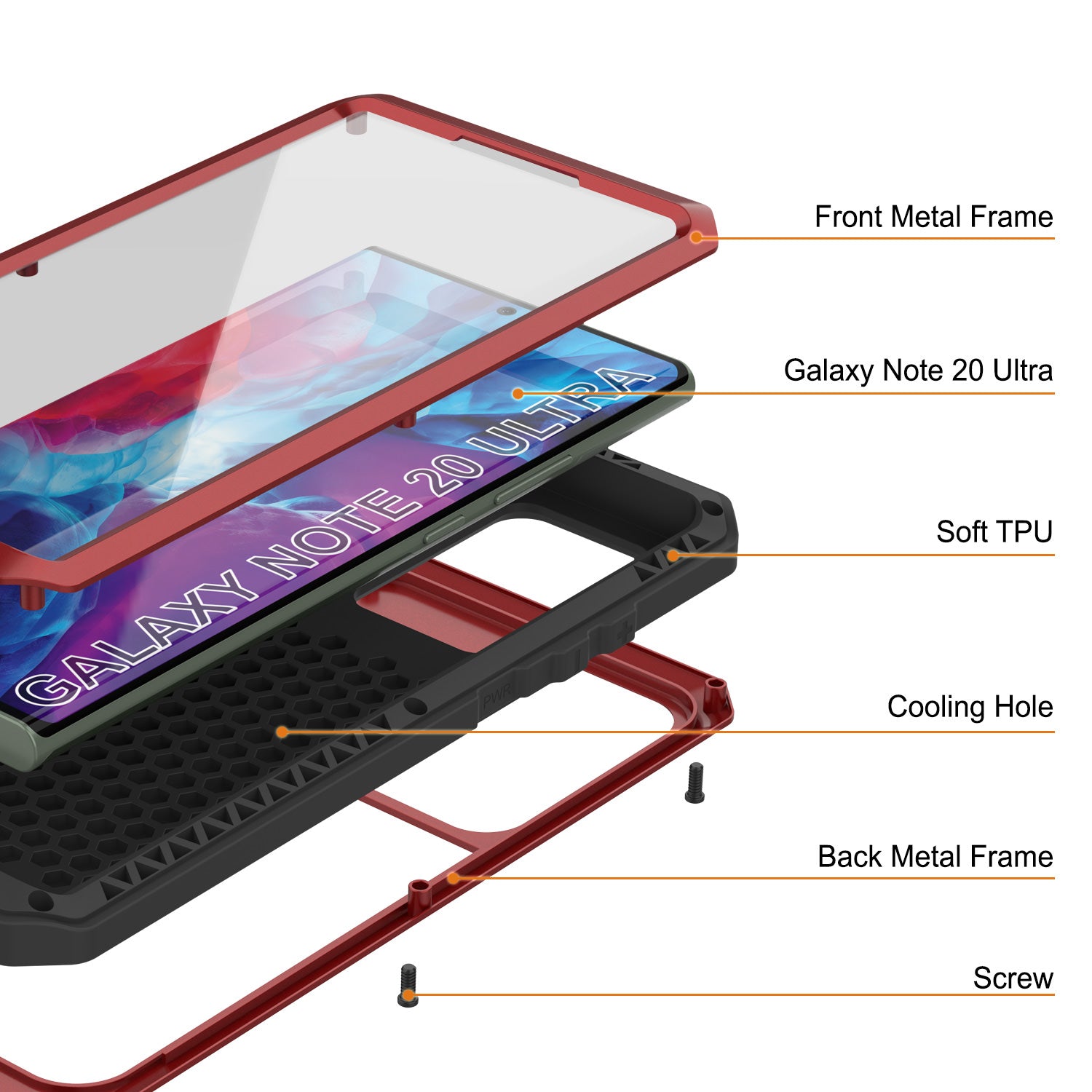 Capa Galaxy Note 20 Ultra, Capa metálica à prova de choque PUNKcase Slim Metal Armor [vermelha]