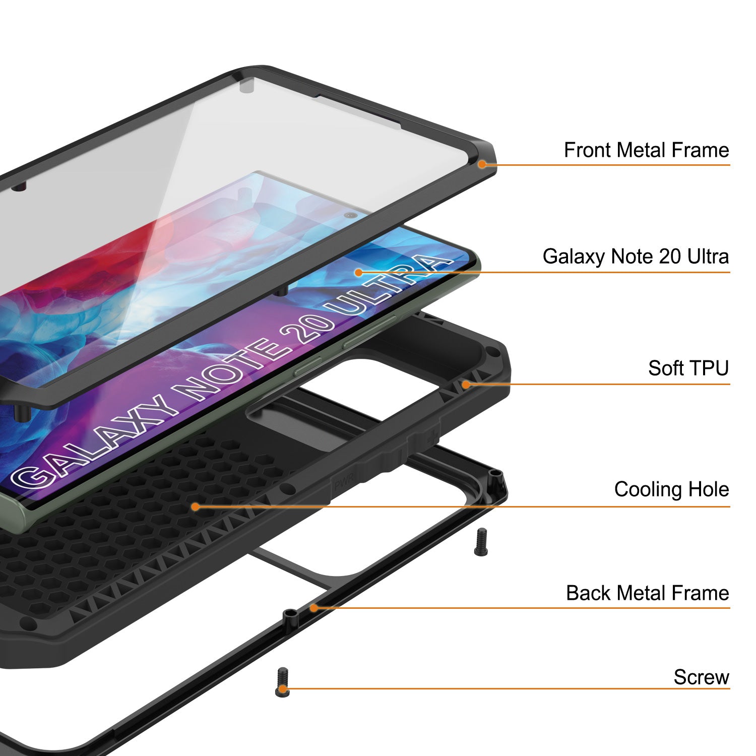 Capa Galaxy Note 20 Ultra, capa de metal à prova de choque preta metálica PUNKcase Slim Metal Armor [Preto]