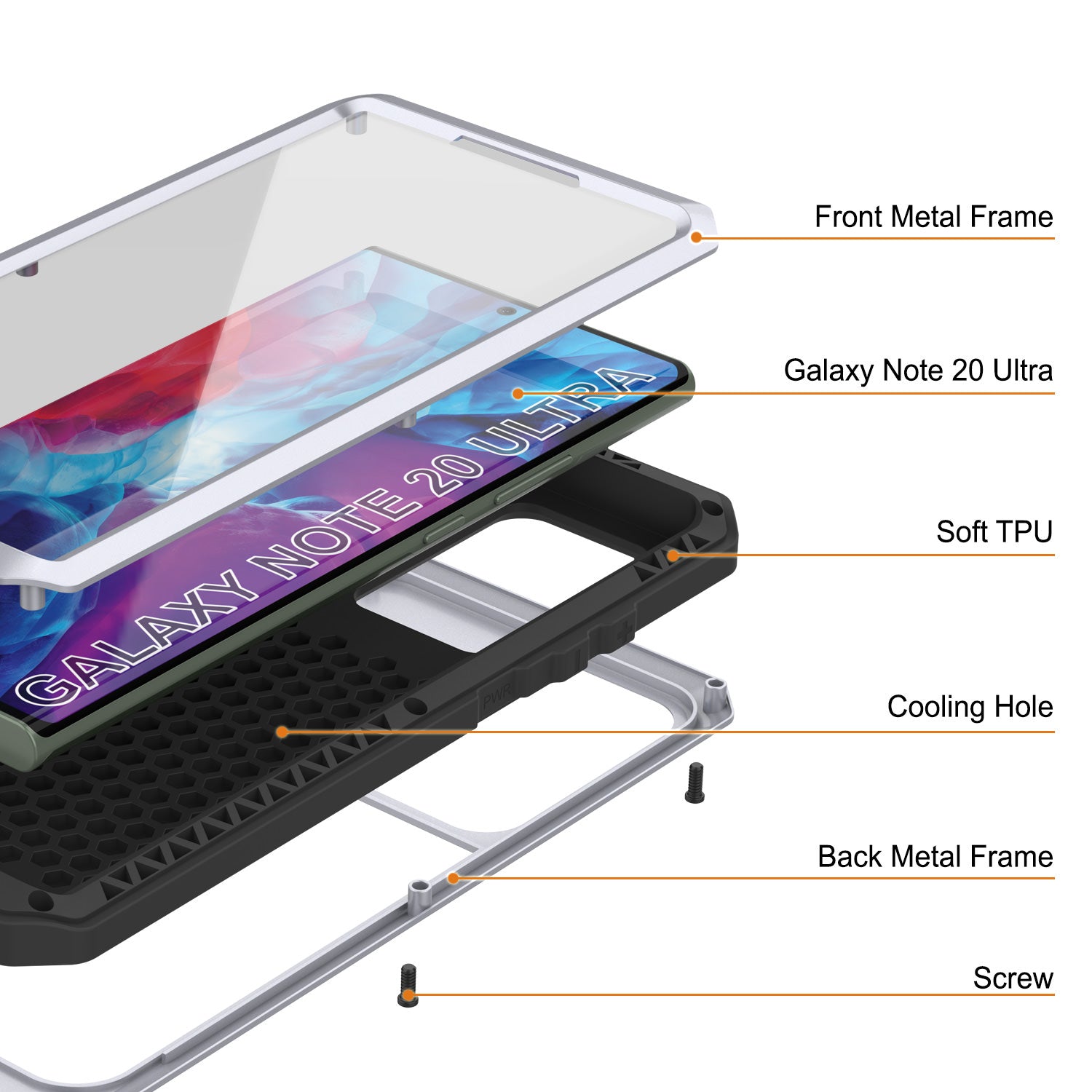 Capa Galaxy Note 20 Ultra, Capa PUNKcase Metálica Branca à Prova de Choque - Capa de Armadura Metálica Fina [Branco]