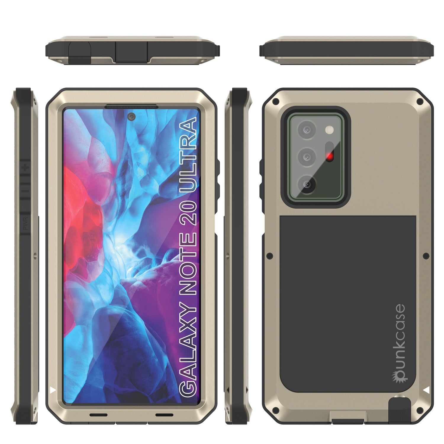 Capa Galaxy Note 20 Ultra, Capa metálica à prova de choque PUNKcase Metallic Gold Slim Metal Armor [Ouro]