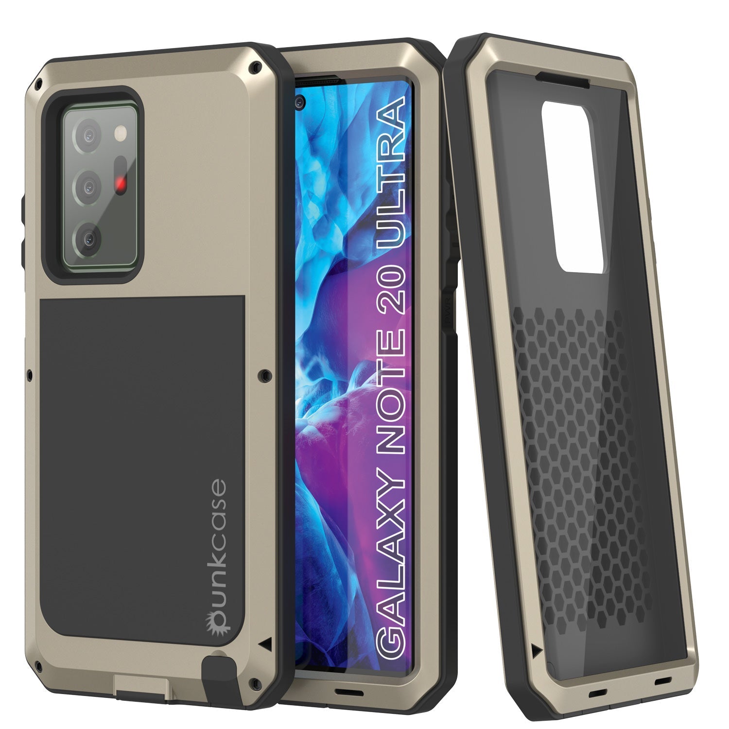 Capa Galaxy Note 20 Ultra, Capa metálica à prova de choque PUNKcase Metallic Gold Slim Metal Armor [Ouro]