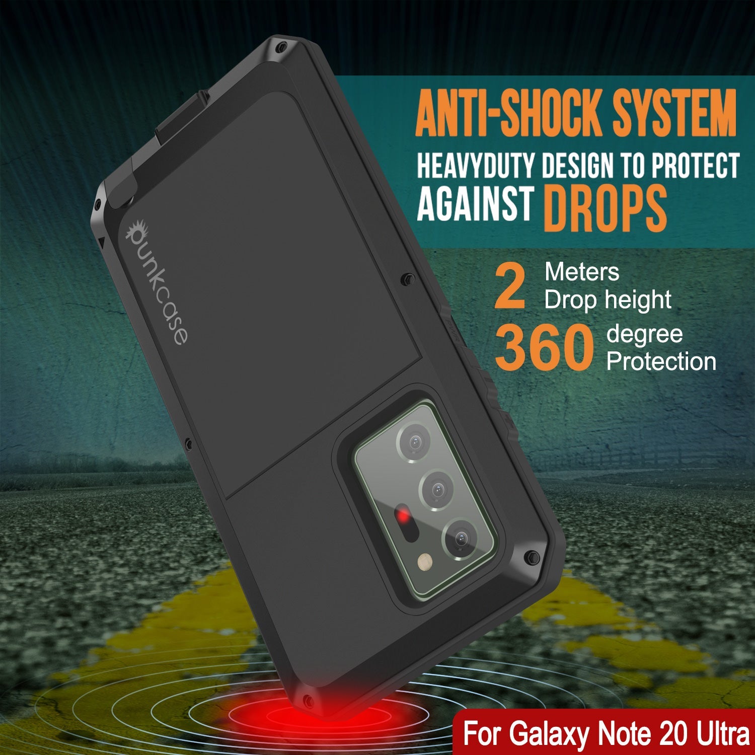 Capa Galaxy Note 20 Ultra, capa de metal à prova de choque preta metálica PUNKcase Slim Metal Armor [Preto]