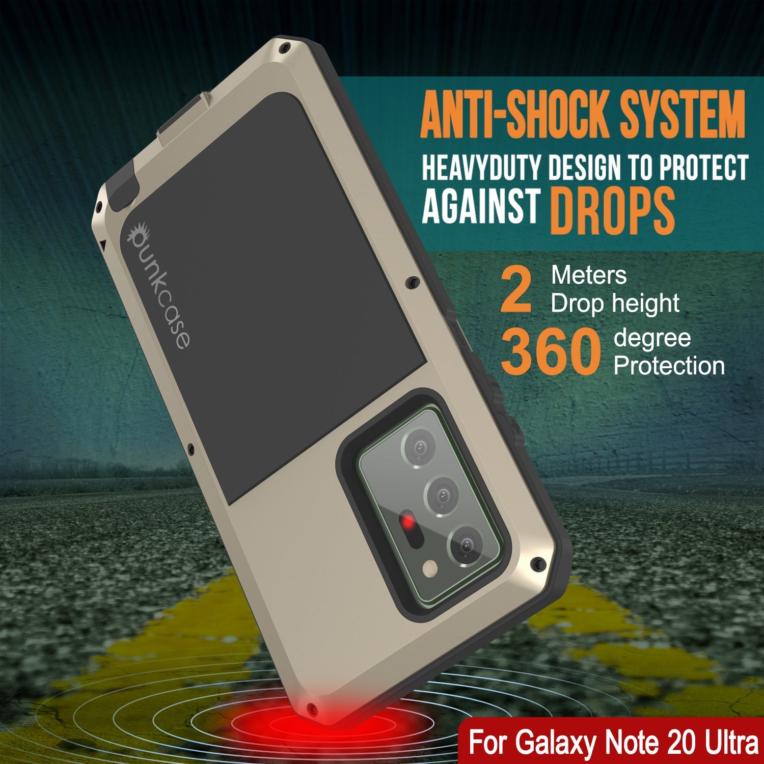 Capa Galaxy Note 20 Ultra, Capa metálica à prova de choque PUNKcase Metallic Gold Slim Metal Armor [Ouro]