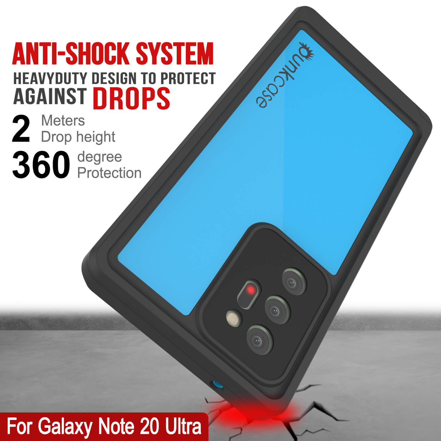 Capa impermeável para Galaxy Note 20 Ultra, Punkcase Studstar Light Blue Thin Armor Cover