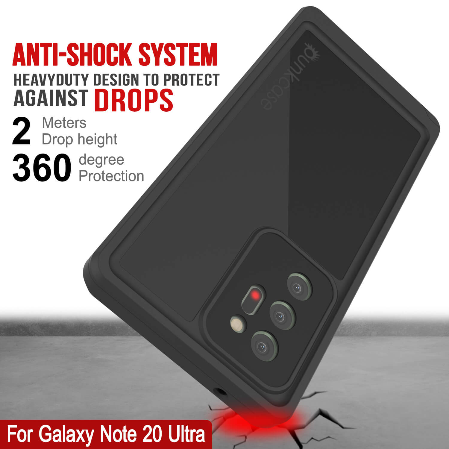 Capa à prova d'água Galaxy Note 20 Ultra, capa fina de armadura preta Punkcase Studstar.