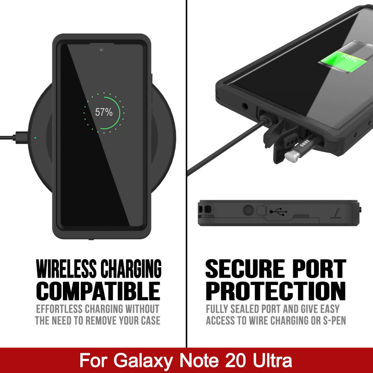 Capa à prova d'água Galaxy Note 20 Ultra, capa fina de armadura preta Punkcase Studstar.