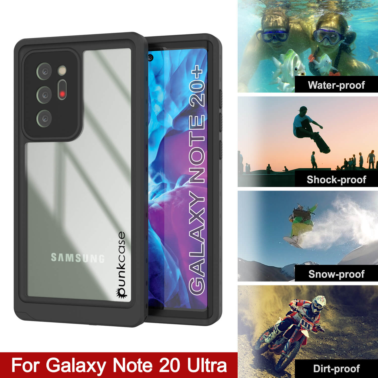 Capa à prova d'água Galaxy Note 20 Ultra, cobertura fina de armadura clara Punkcase Studstar