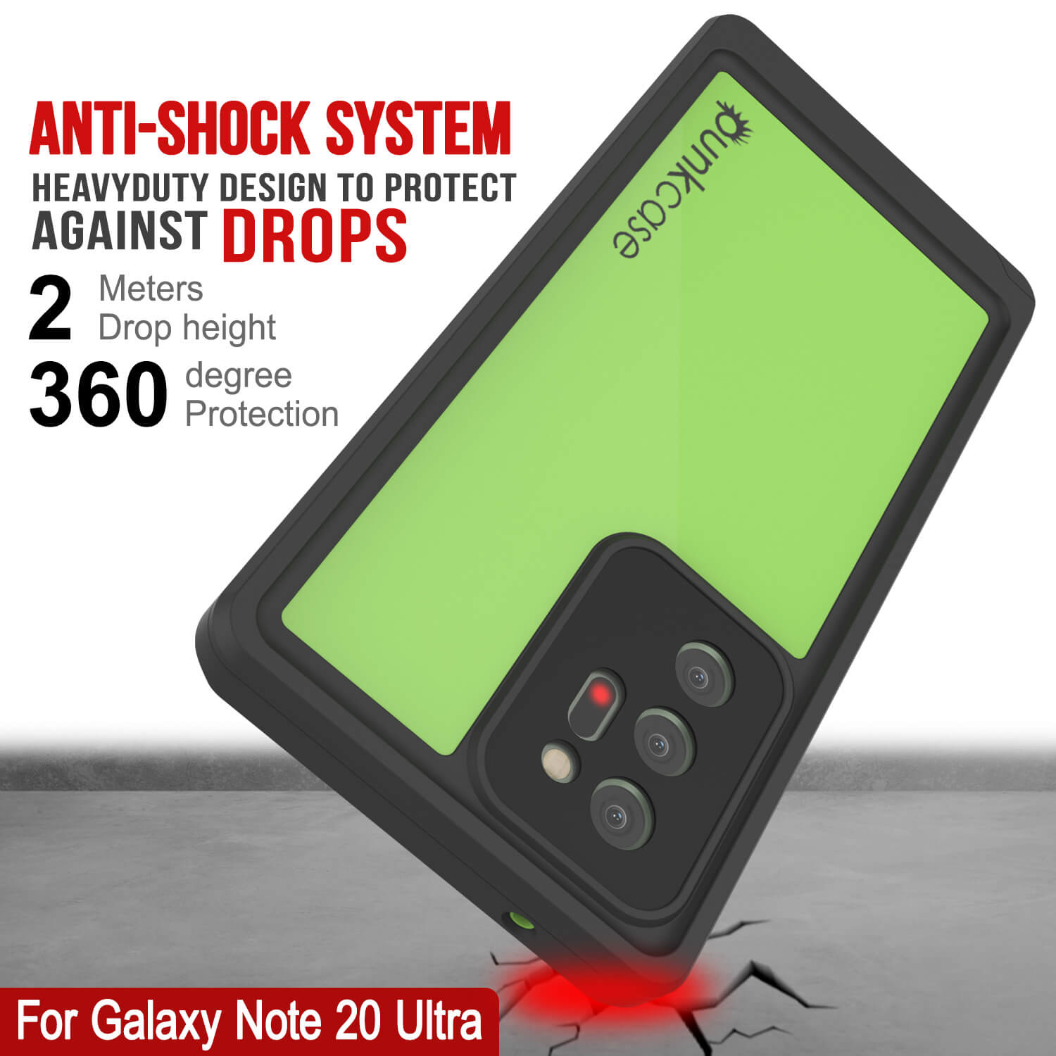 Capa à prova d'água para Galaxy Note 20 Ultra, Capa fina Punkcase Studstar Light Green resistente